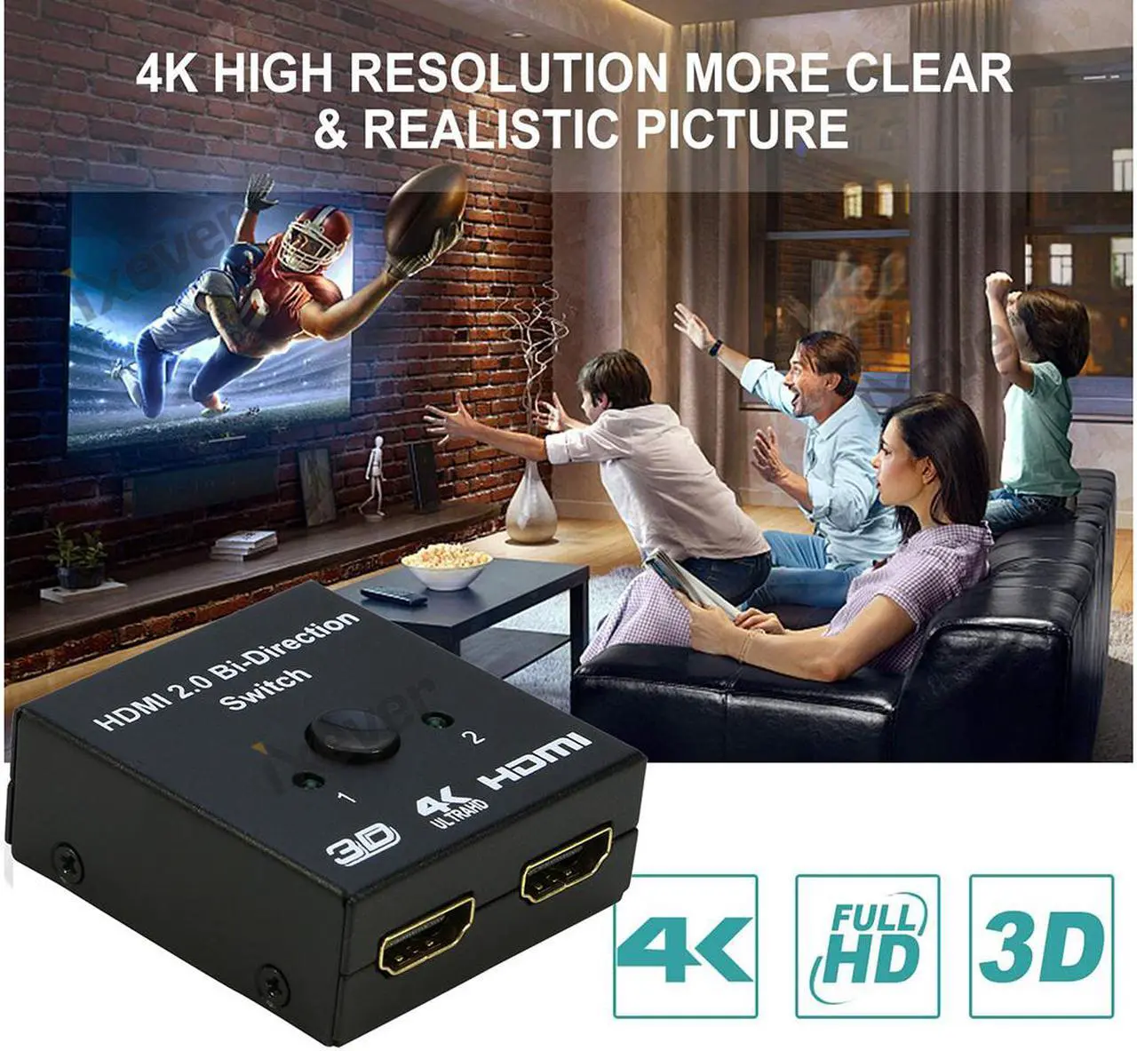 Alt view image 2 of 7 - HDMI Switch 4K HDMI Splitter, iXever Aluminum HDMI Switcher 2 Input 1 Output Bi-Directional, HDMI Switch Splitter 2 x 1/1 x 2, No External Power Required, Support 4K 3D HD 1080P for Xbox PS4 Roku HDTV