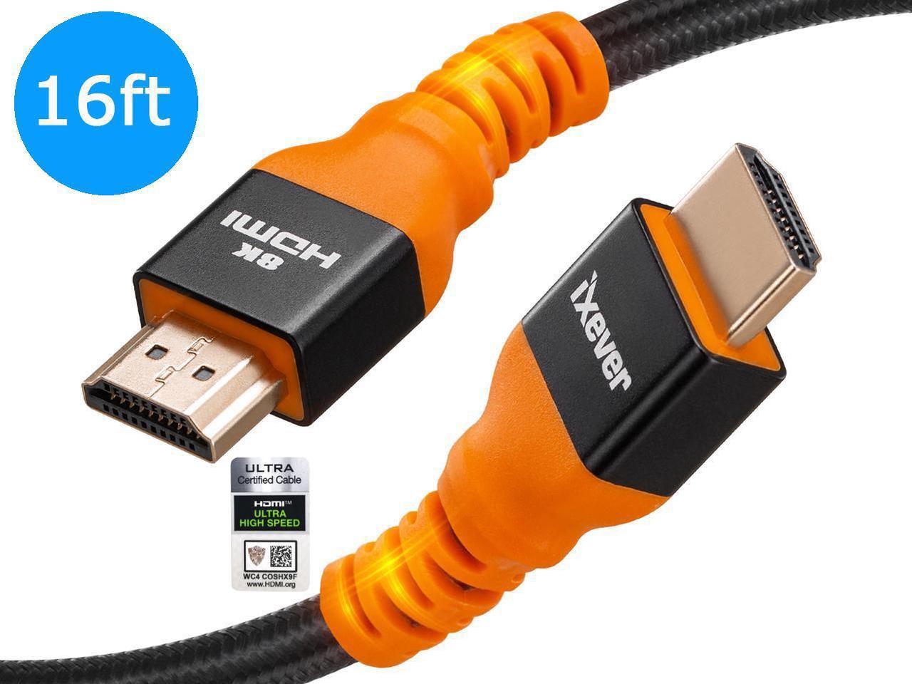 8K HDMI 2.1 Cable 15ft/5M [Certified], iXever Ultra Speed Long HDMI Cable 48Gbps 8K@60Hz, 4K@120Hz, 2K@144Hz, eARC,HDCP 2.2&2.3,HDR Dolby for Playstation 5/PS5 Xbox Series X Apple TV 4K Rok