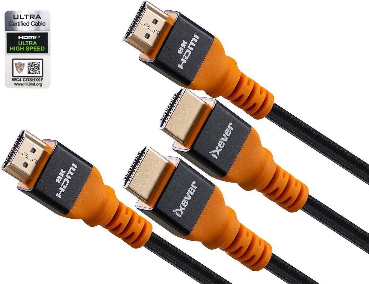 HDMI 2.1 Cable Certified 16FT/5M [2Pack], iXever 48Gbps Ultra High Speed 8K60 4K120 144Hz RTX 3090 eARC HDR10 HDCP 2.2&2.3 Dolby Compatible with Playstation 5/PS5/Xbox Series X/Samsung/LG/Roku/TCL TV