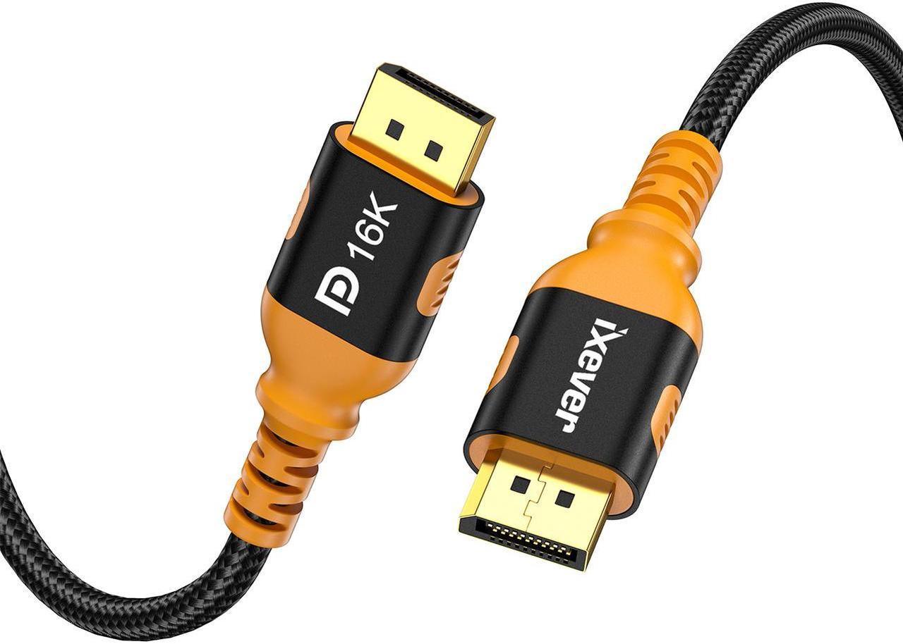 DisplayPort 2.1 Cable 6.6FT 16K@60Hz, 8K@120Hz, 4K@240Hz 165Hz 144Hz, Support 80Gbps HDR, HDCP DSC 1.2a, HDR10, IXEVER Display Port 2.1 2.0 Cable Cord FreeSync G-Sync for Gaming Monitor 3090 Graphics