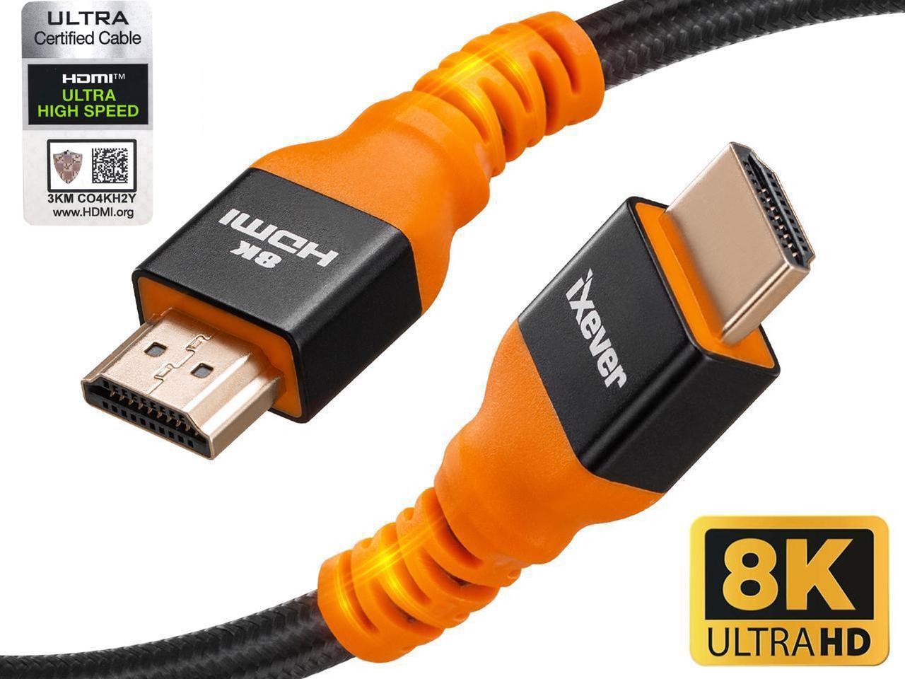 IXEVER HDMI Cable 8K@60Hz,10FT Certified HDMI 2.1 Cable 4K@144Hz Ultra HD 48Gpbs Hi Speed HDR10, HDCP 2.2,ARC, Compatible with Dolby Vision Xbox PS4 PS5 Apple TV 4K Roku Fire TV Switch Vizio