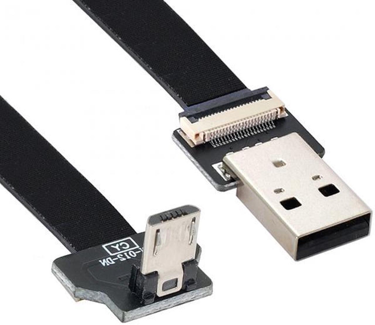 Chenyang CY Down Angled USB 2.0 Type-A Male to Micro USB 5Pin Male Data Flat Slim FPC Cable for FPV and Disk and Phone