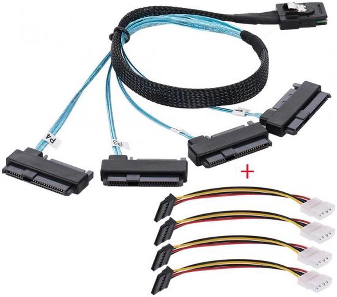 Chenyang Internal 36 Pin Mini SAS SFF-8087 Host to 4 SFF-8482 Target SAS Hard Disk and IDE Power Cable 50cm