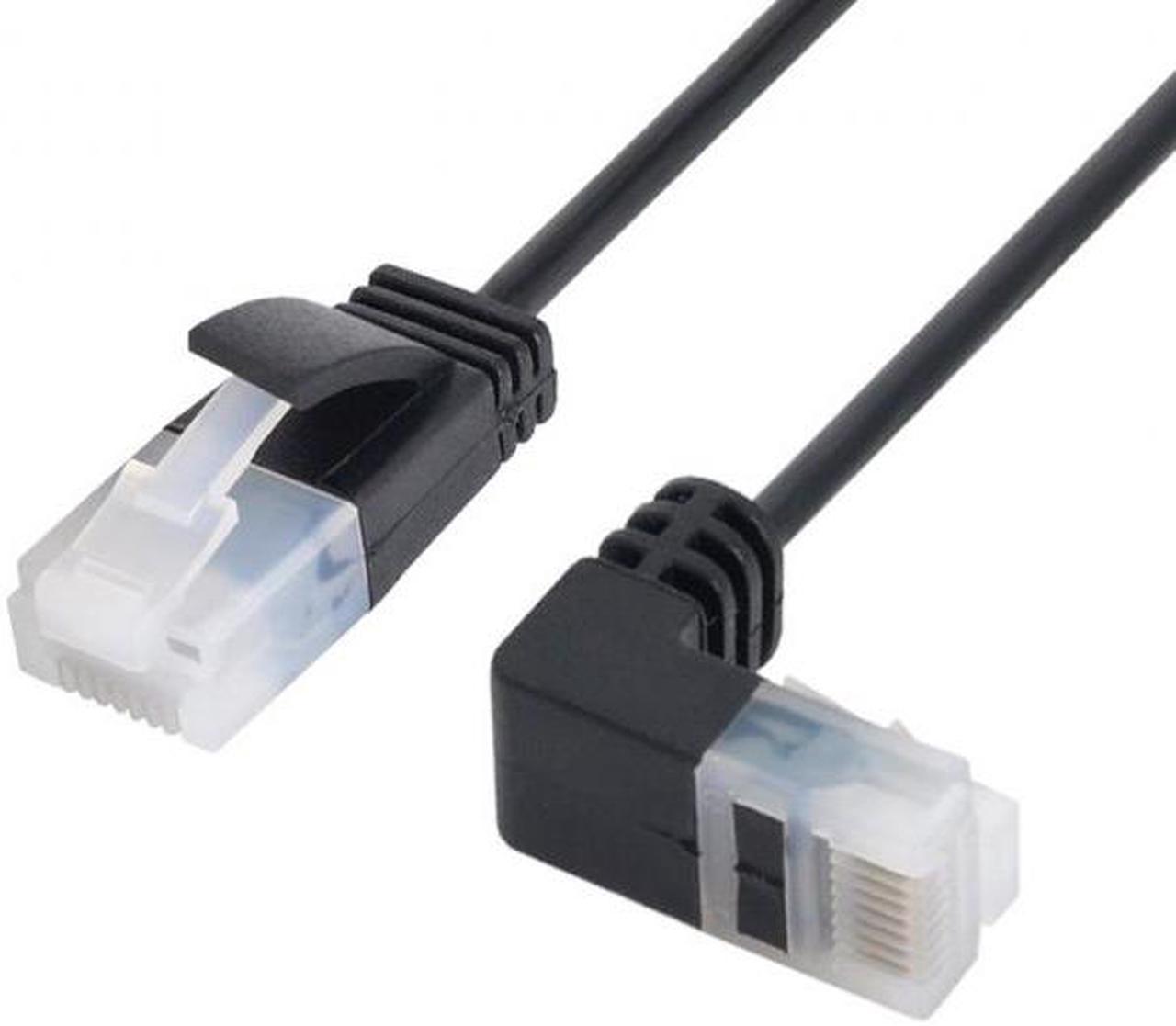 Chenyang 1.0M Ultra Slim Cat6 Ethernet Cable RJ45 Down Angled to Straight UTP Network Cable Patch Cord 90 Degree Cat6a Lan for Laptop Router TV BOX