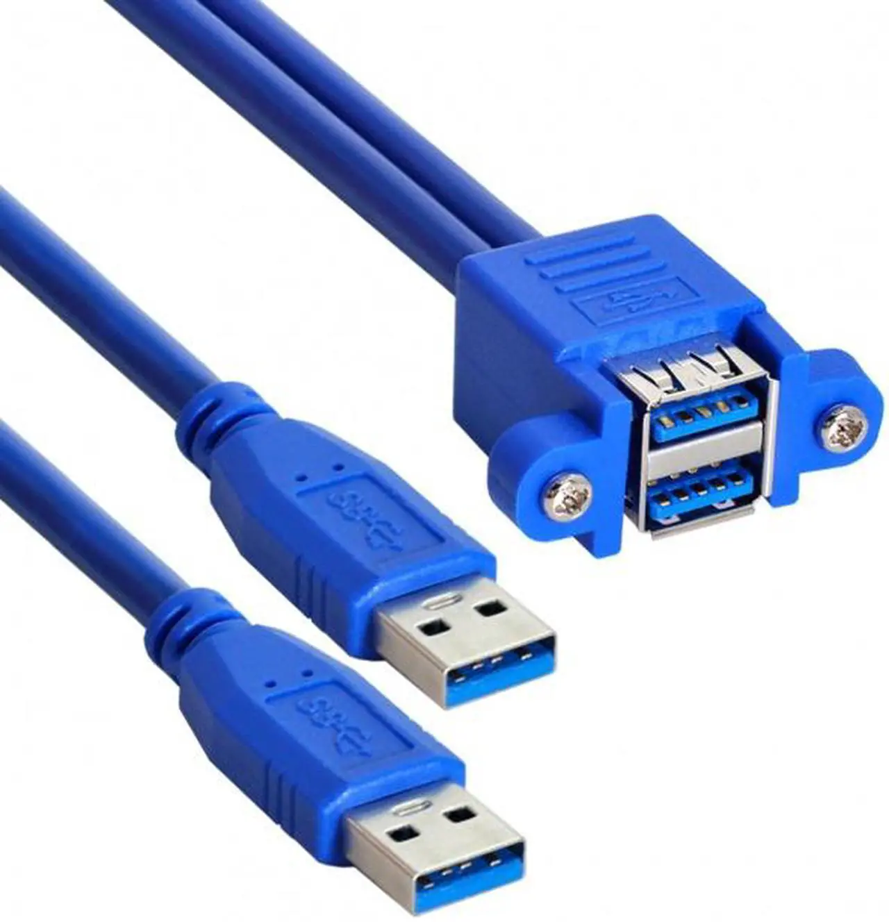 Alt view image 2 of 7 - Cablecc Combo Dual USB 3.0 Male to Stackable Female Extension Cable 50cm with Screw Panel Mount Holes