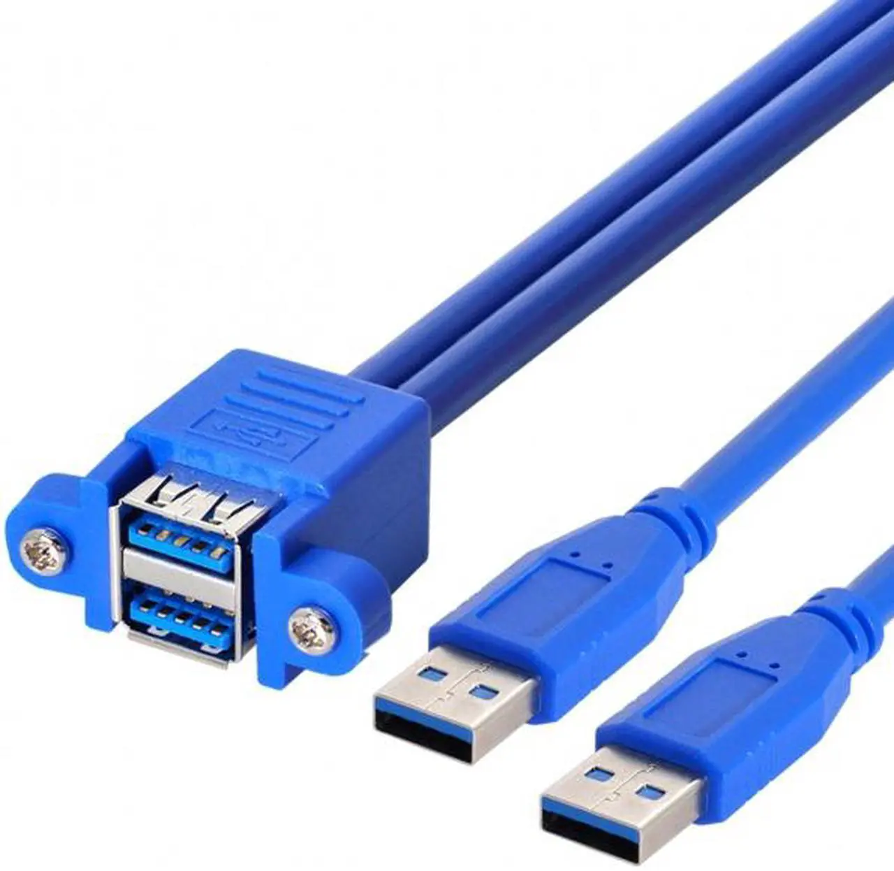 Alt view image 3 of 7 - Cablecc Combo Dual USB 3.0 Male to Stackable Female Extension Cable 50cm with Screw Panel Mount Holes
