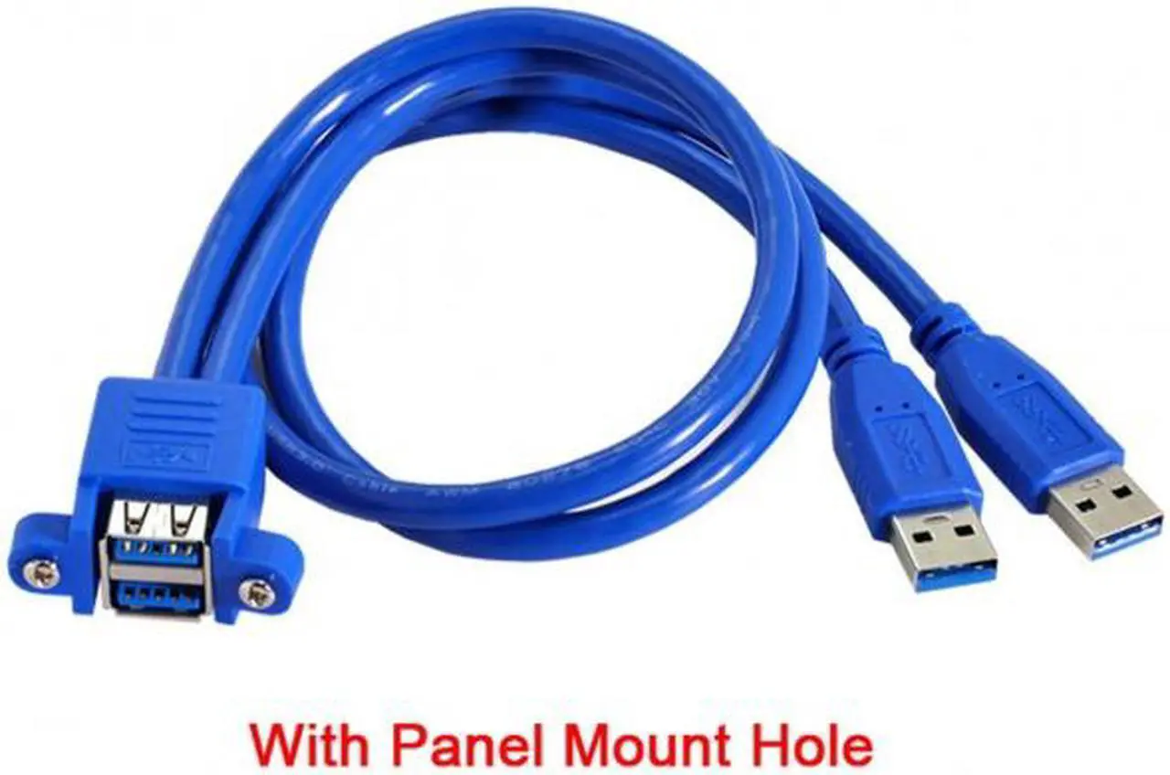 Alt view image 7 of 7 - Cablecc Combo Dual USB 3.0 Male to Stackable Female Extension Cable 50cm with Screw Panel Mount Holes