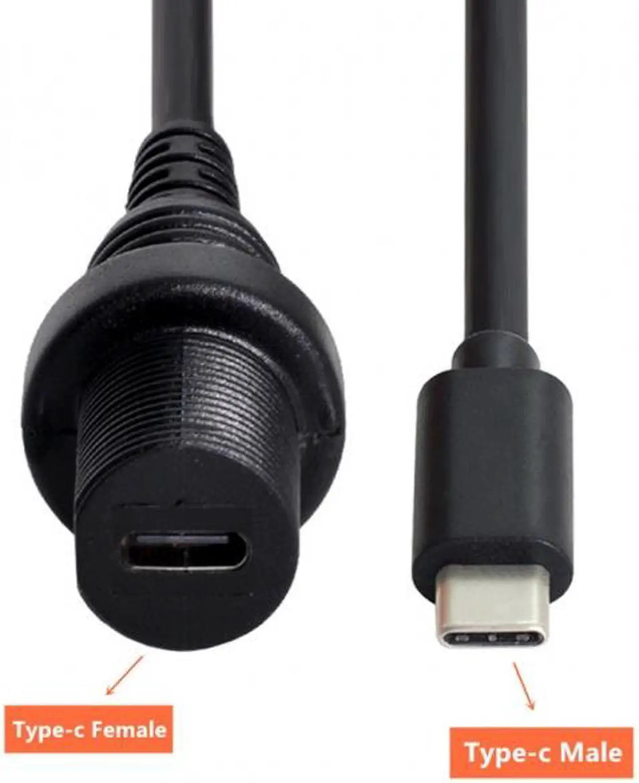 Alt view image 2 of 6 - Cablecc Waterproof USB-C Type-C USB 3.1 Extension Flush Car Mount Extension Cable for Dashboard Panel