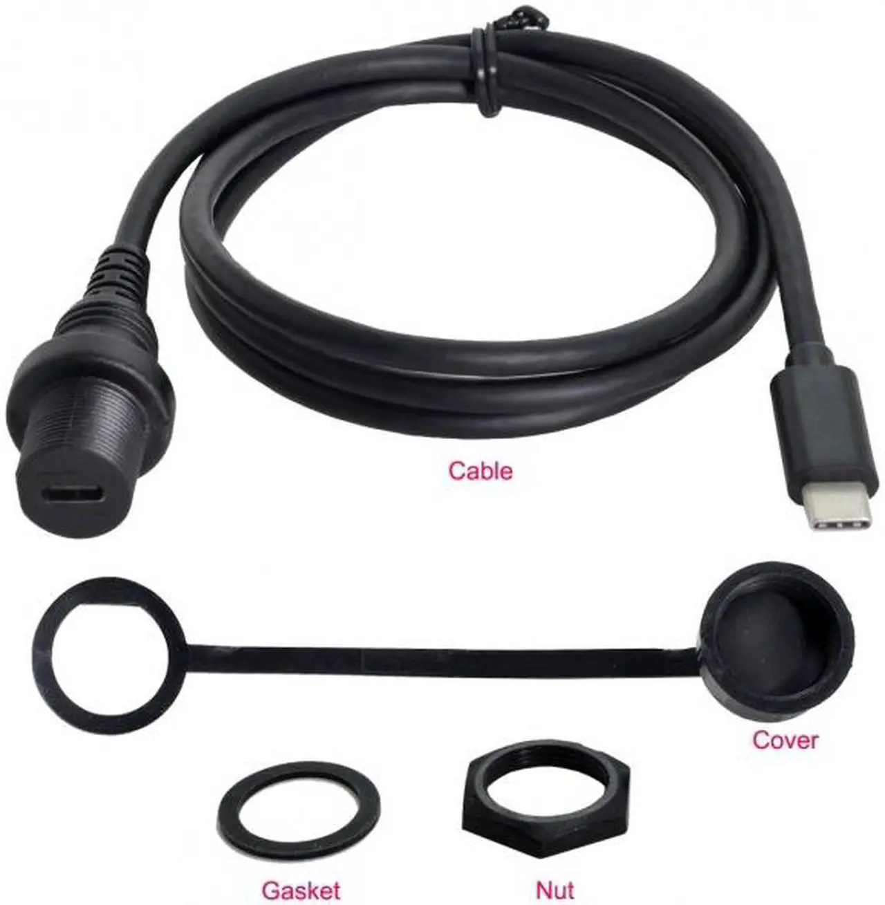 Alt view image 3 of 6 - Cablecc Waterproof USB-C Type-C USB 3.1 Extension Flush Car Mount Extension Cable for Dashboard Panel