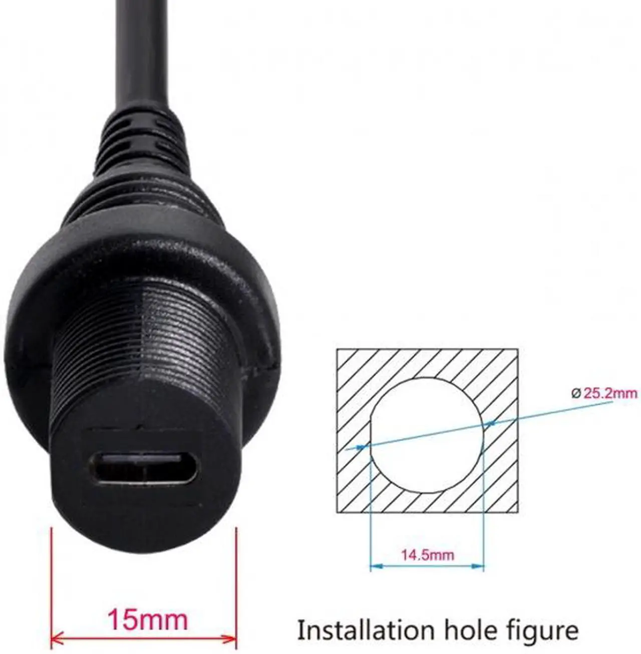 Alt view image 4 of 6 - Cablecc Waterproof USB-C Type-C USB 3.1 Extension Flush Car Mount Extension Cable for Dashboard Panel