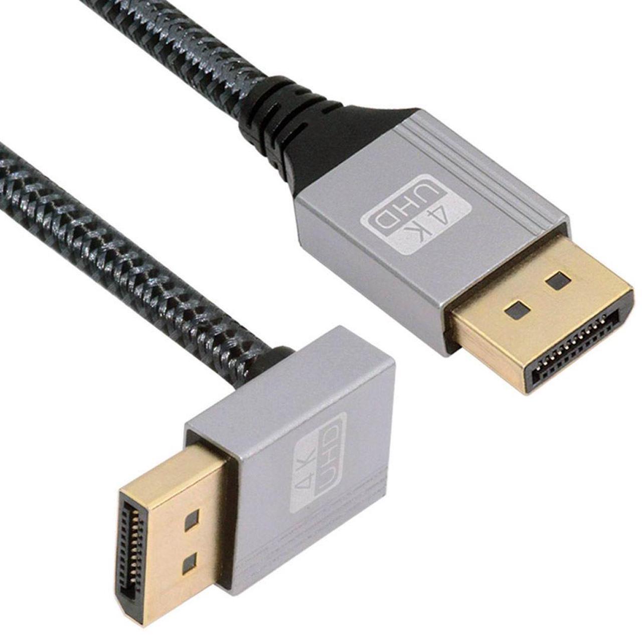 Main image of Cablecc 200cm Down Angled DisplayPort DP to DP Cable 4K 60hz Cable Silver Sleeve Ultra-HD UHD 90 Degree for Desktop Laptop Monitor Graphics Card