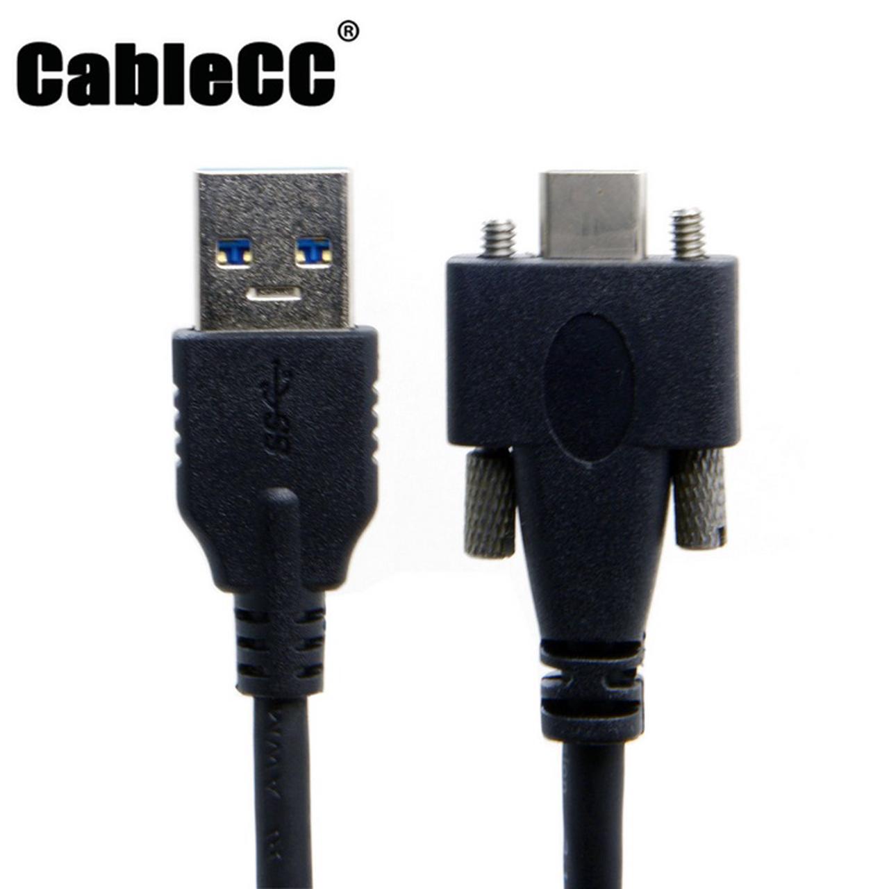 Cablecc Cavo USB 3.0 1.2m Con Connettore Micro USB Angolato A Sinistra 90° E Attacco A Vite Per Fotocamera Industriale