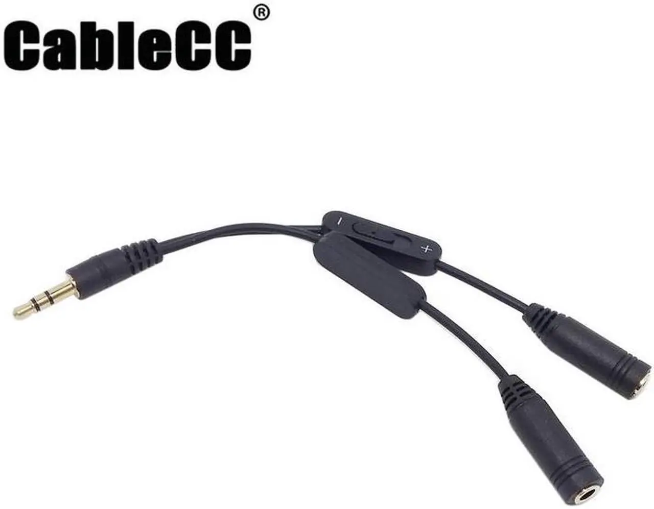 Main image of Cablecc Black 3.5mm Stereo Male to Double 3.5mm Female Audio Headphone Y Splitter Cable with Volume Switch