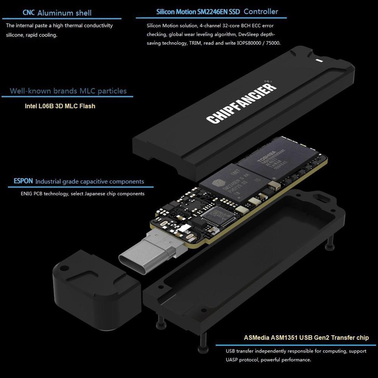 Alt view image 3 of 4 - CHIPFANCIER Thunderbolt3 USB3.1 TYPE-C Solid State SSD WINDOWS TO GO WTG USB Flash Drive MAC&PC