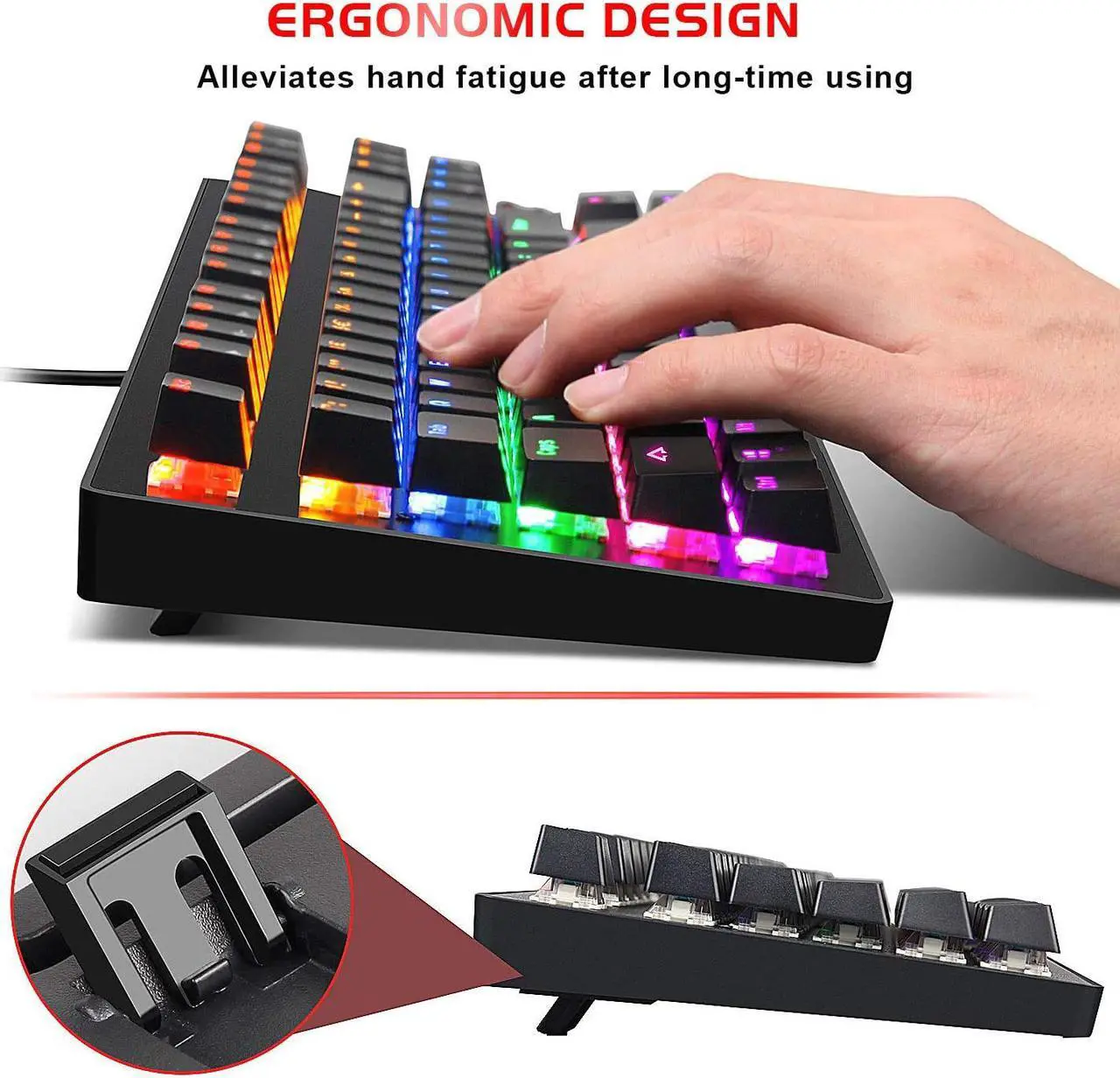 Alt view image 2 of 7 - Mechanical Gaming Keyboard, 87 Keys Multicolour Backlit Keyboard, Black Computer Keyboard USB Wired Keyboard for Windows PC Gamers (Anivia MK1)