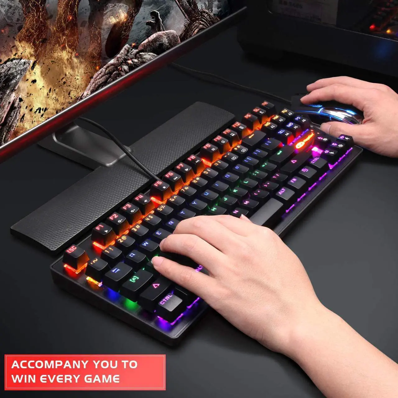 Alt view image 7 of 7 - Mechanical Gaming Keyboard, 87 Keys Multicolour Backlit Keyboard, Black Computer Keyboard USB Wired Keyboard for Windows PC Gamers (Anivia MK1)