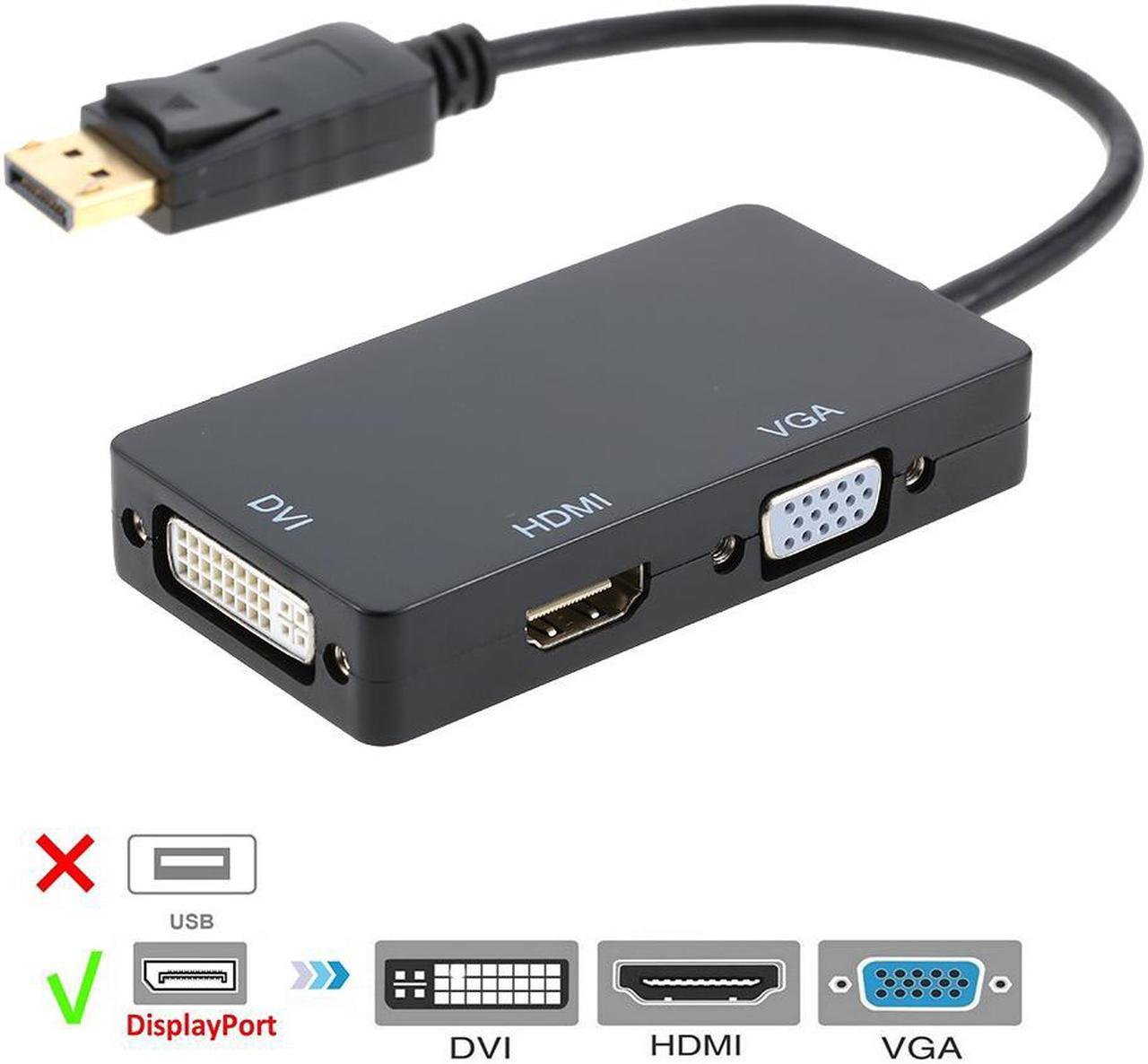 Compact Portable Design 1080P 3 In 1 Display Port DP Male to HDMI DVI VGA Female Cable Adapter Converter-Black