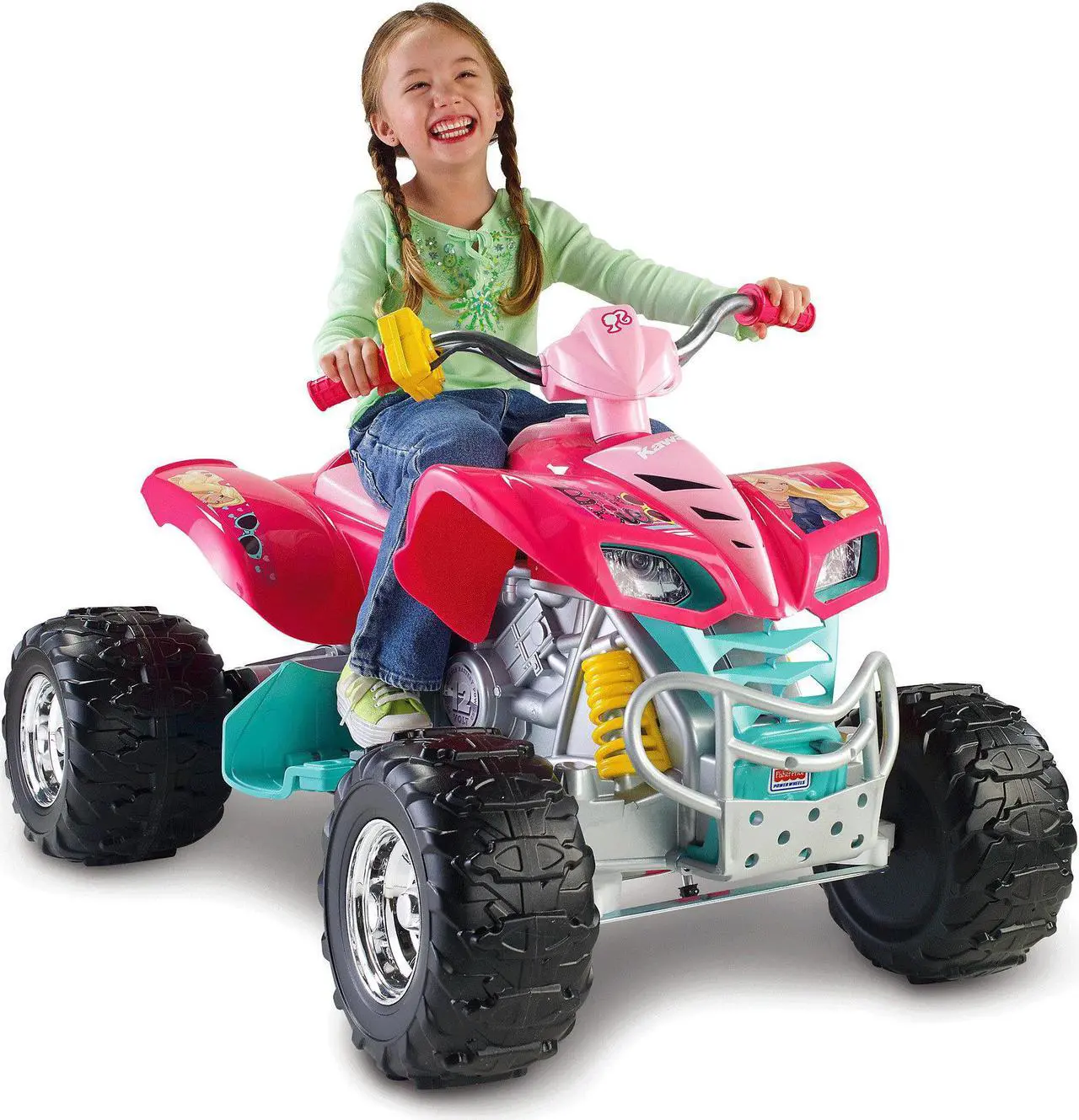 Alt view image 4 of 9 - Power Wheels Barbie Kawasaki KFX 4-Wheel ATV Electric 12V Ride-On | X6651