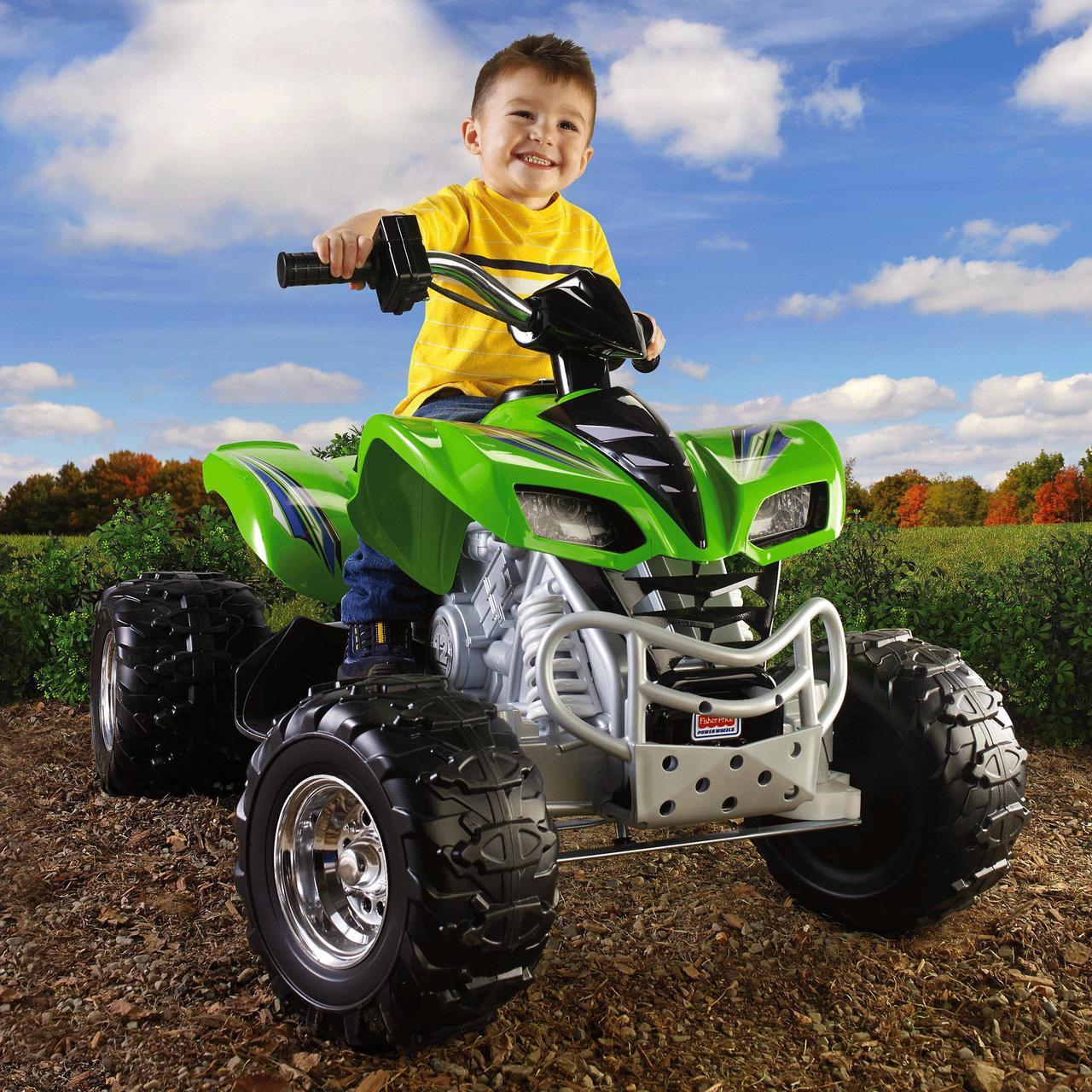 Alt view image 6 of 9 - Power Wheels Kawasaki KFX Green 4-Wheel ATV 12V Electric Ride-On | X6641