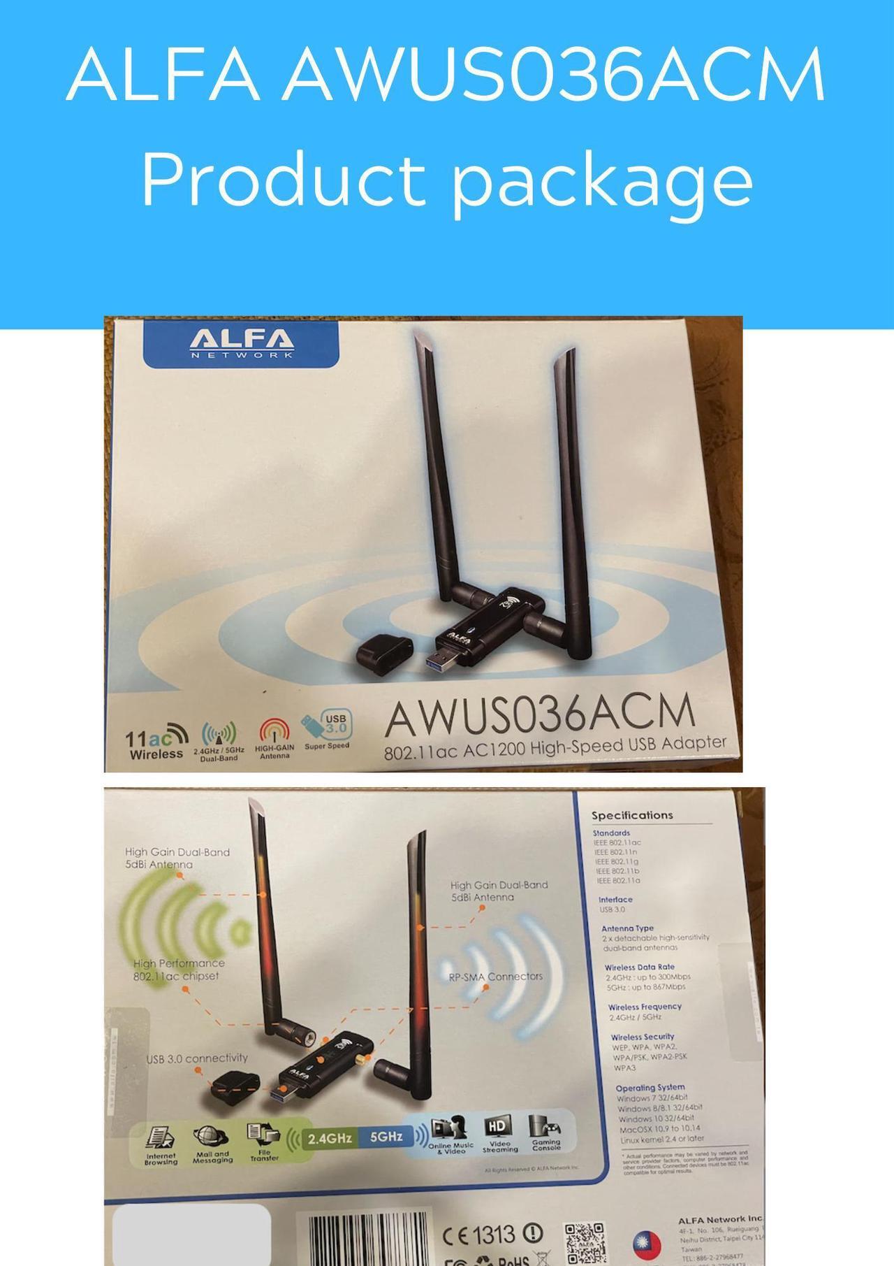 Alt view image 4 of 4 - ALFA AWUS036ACM 802.11ac MTK MT7612U chipset Wireless USB Adapter support Windows 11 Kali linux Ubuntu Android Nethunter
