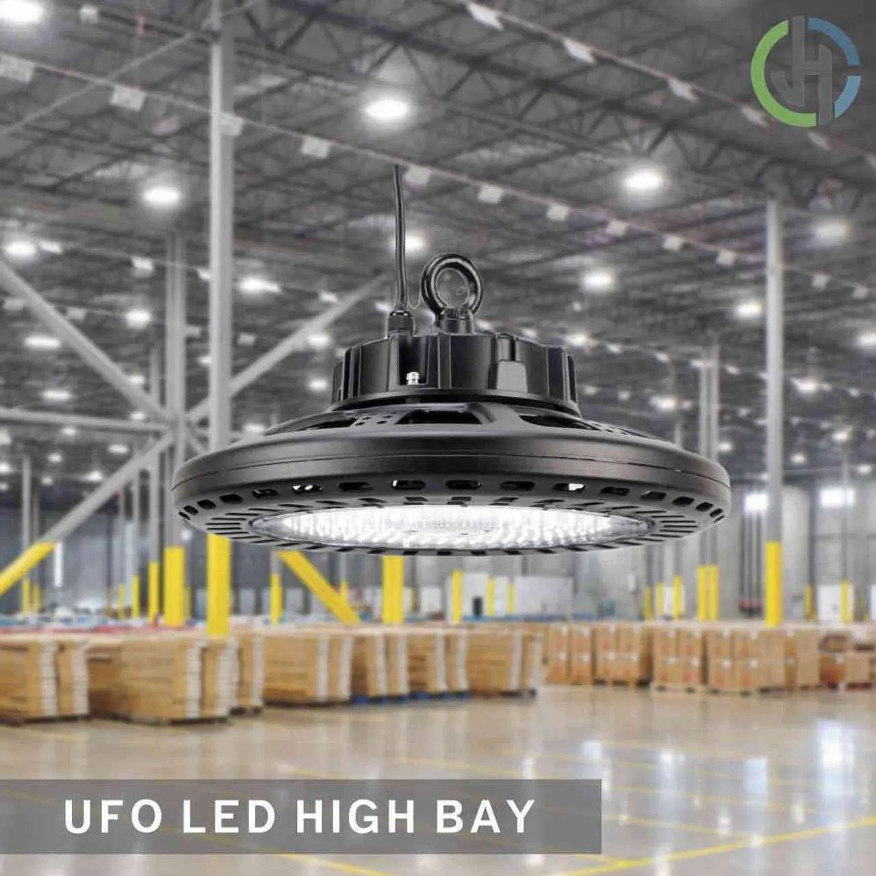 Alt view image 5 of 6 - J&H LED Dimmable Black High Bay Light 16 in. Round 600-Watt Equivalent Integrated LED 3000K/4000K/5000K Wattage Adjustable 80W/70W/60W - Home Improvement HI - Light Kits