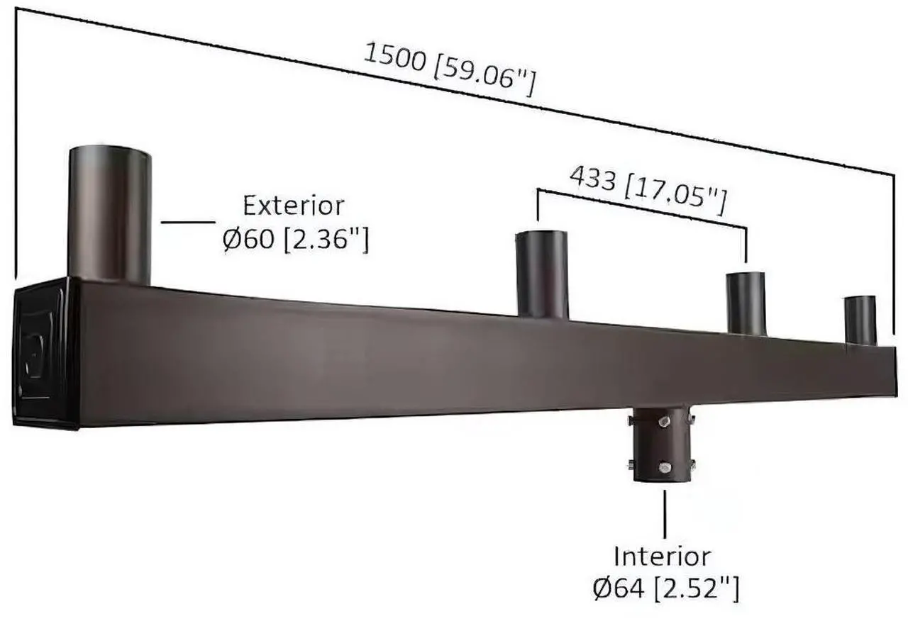 Alt view image 5 of 5 - J&H LED 64 in. 180-Degree Quad In-Line Low Profile Bullhorn Mounting Bracket Tenon Adapter for Round Outdoor Pole Lights, Industrial Supplies