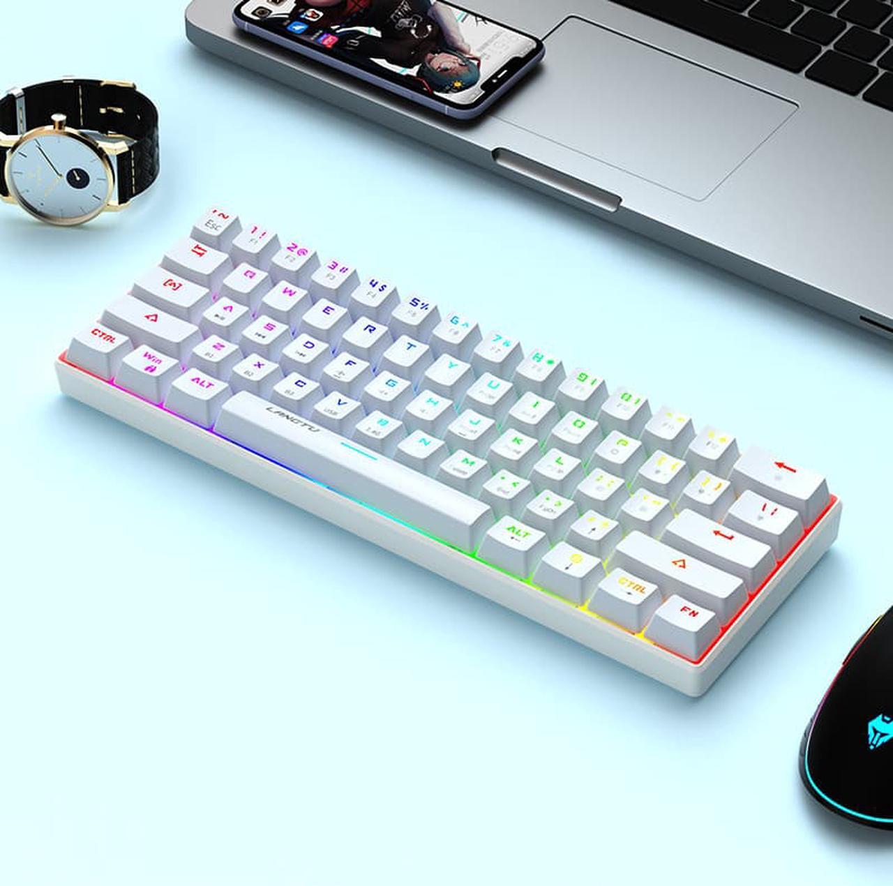 Alt view image 5 of 7 - Langtu 61-key RGB three-mode true mechanical wireless bluetooth keyboard tablet mobile phone portable charging
