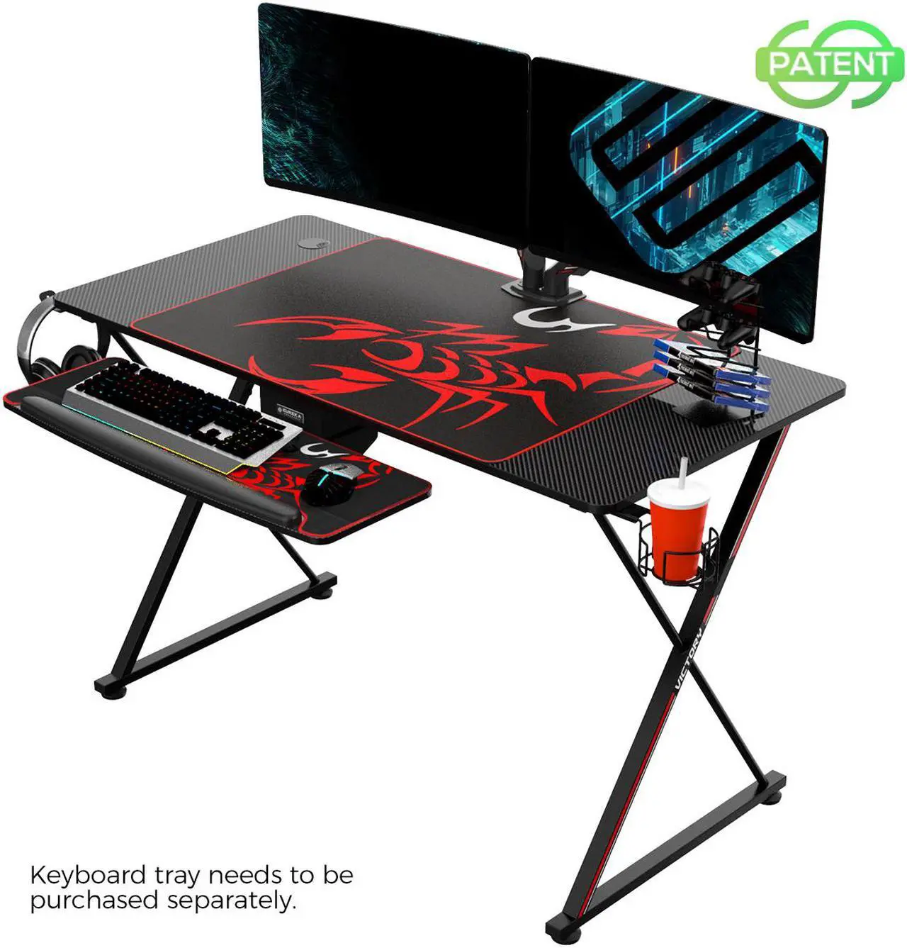 Alt view image 2 of 7 - EUREKA ERGONOMIC Gaming Desk 47" Home Office Gaming Computer Desk, X Shaped Gamer Workstation PC Table with Controller Stand Cup Holder Headphone Hook Free Mousepad, Black