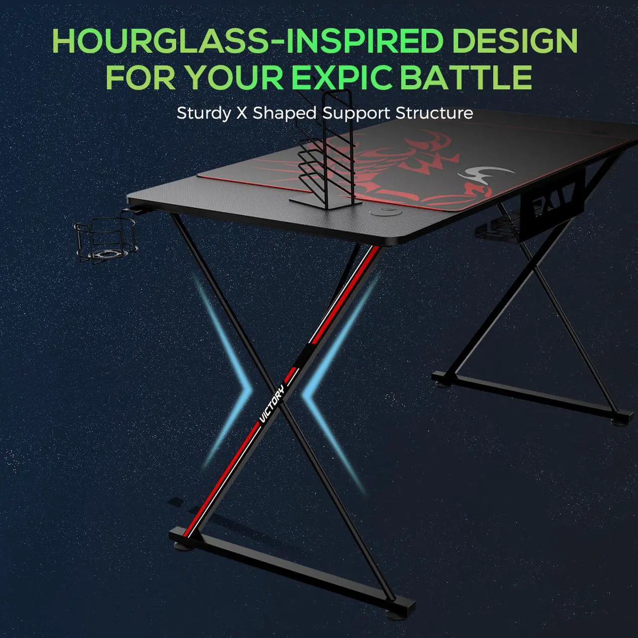 Alt view image 3 of 7 - EUREKA ERGONOMIC Gaming Desk 47" Home Office Gaming Computer Desk, X Shaped Gamer Workstation PC Table with Controller Stand Cup Holder Headphone Hook Free Mousepad, Black
