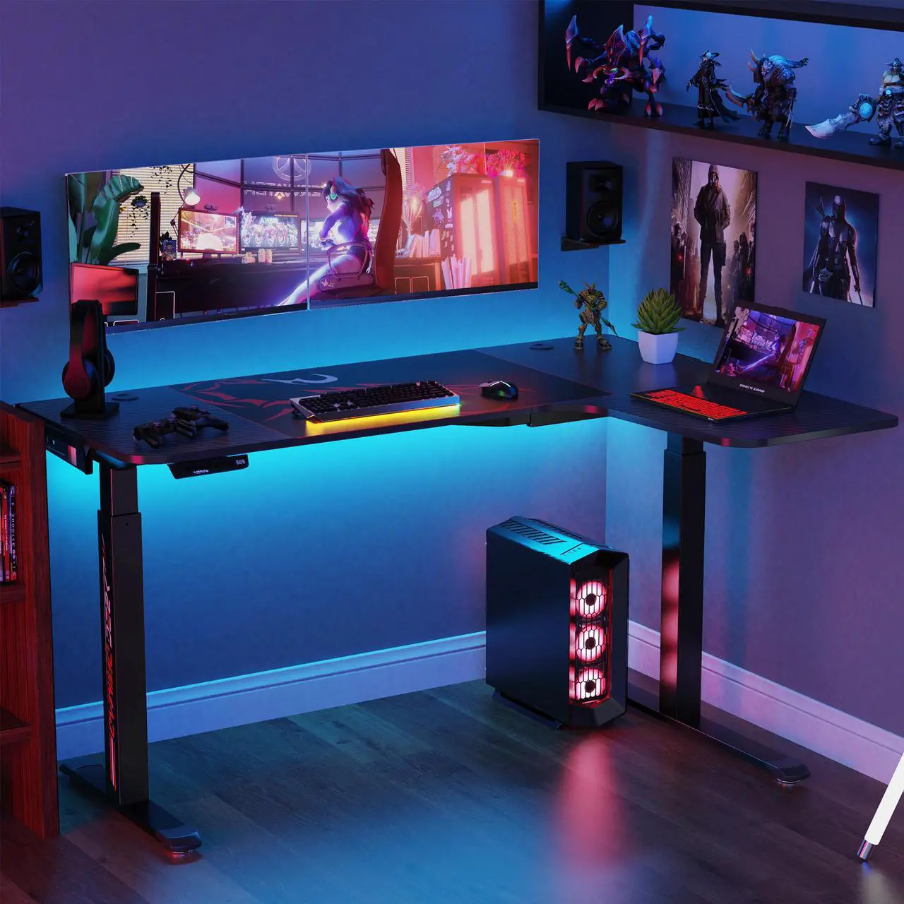 Alt view image 2 of 6 - Eureka Ergonomic® L Shaped Electric Standing Desk 61", Electric Height Adjustable Stand Up Desk for Home Office Workstation, Black, Right Side