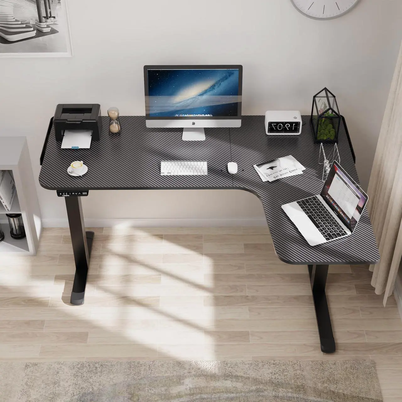 Alt view image 3 of 6 - Eureka Ergonomic® L Shaped Electric Standing Desk 61", Electric Height Adjustable Stand Up Desk for Home Office Workstation, Black, Right Side