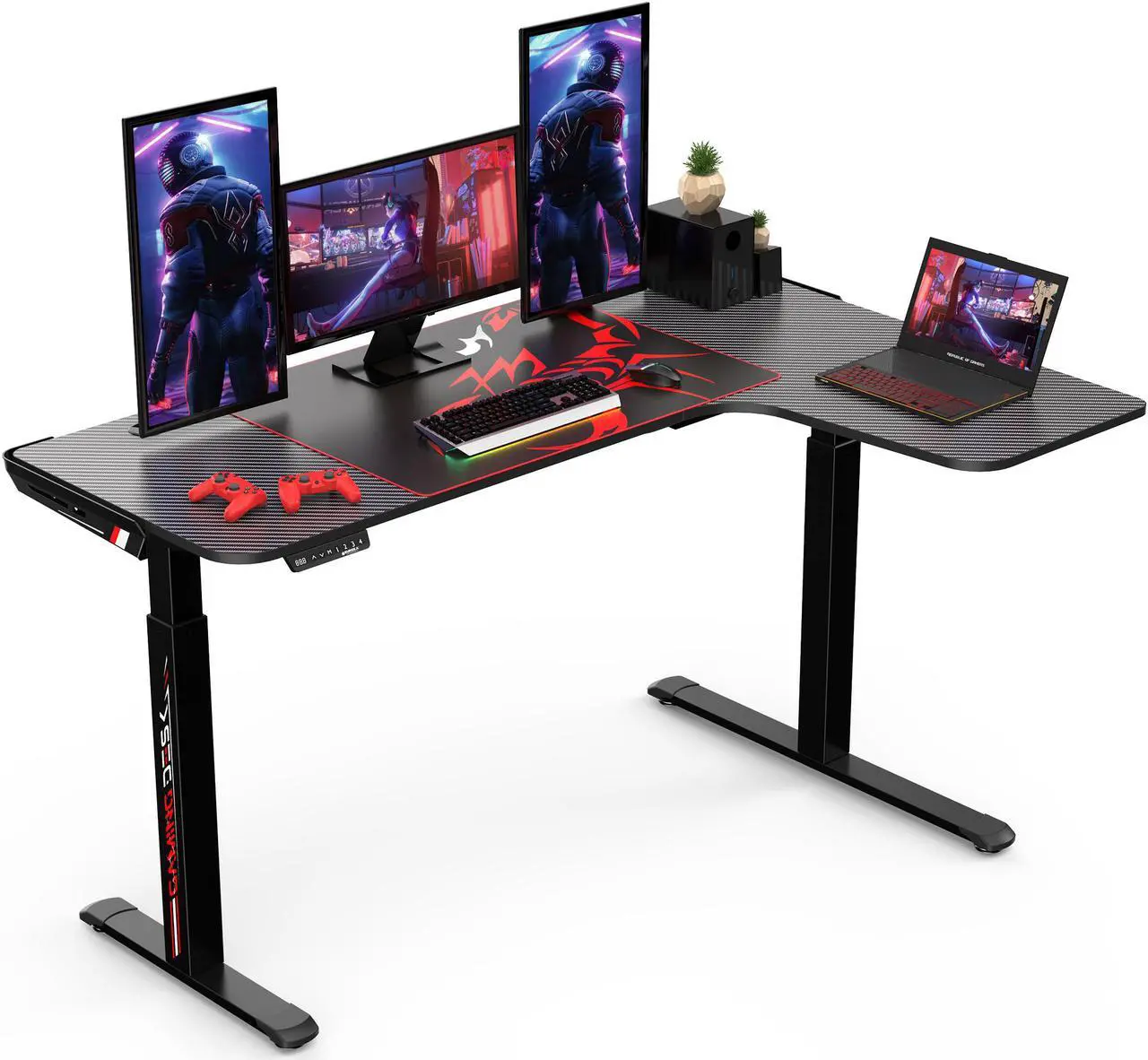 Alt view image 5 of 6 - Eureka Ergonomic® L Shaped Electric Standing Desk 61", Electric Height Adjustable Stand Up Desk for Home Office Workstation, Black, Right Side