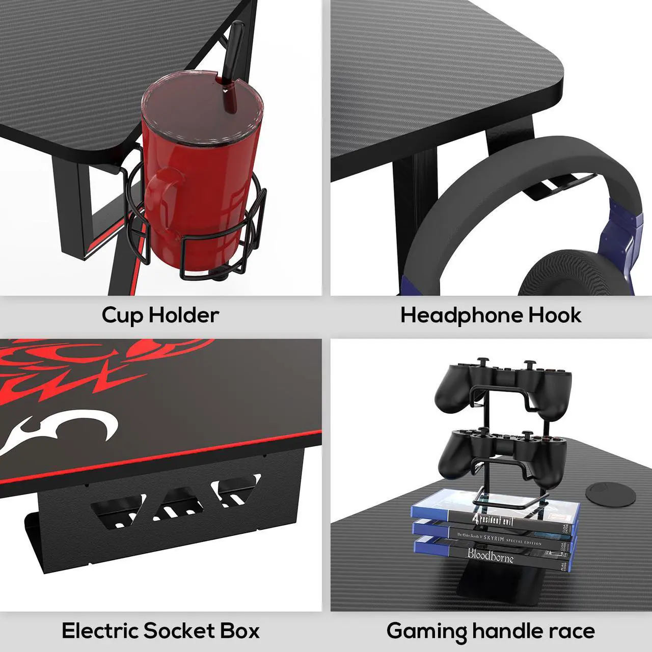 Alt view image 3 of 6 - Eureka Gaming® Captain K Series 63'' E-sport Desk, Home Office Gaming Computer Desk, K Shaped Gamer Workstation with Free Controller Stand, Cup Holder, Headphone Hook & Mousepad, Black