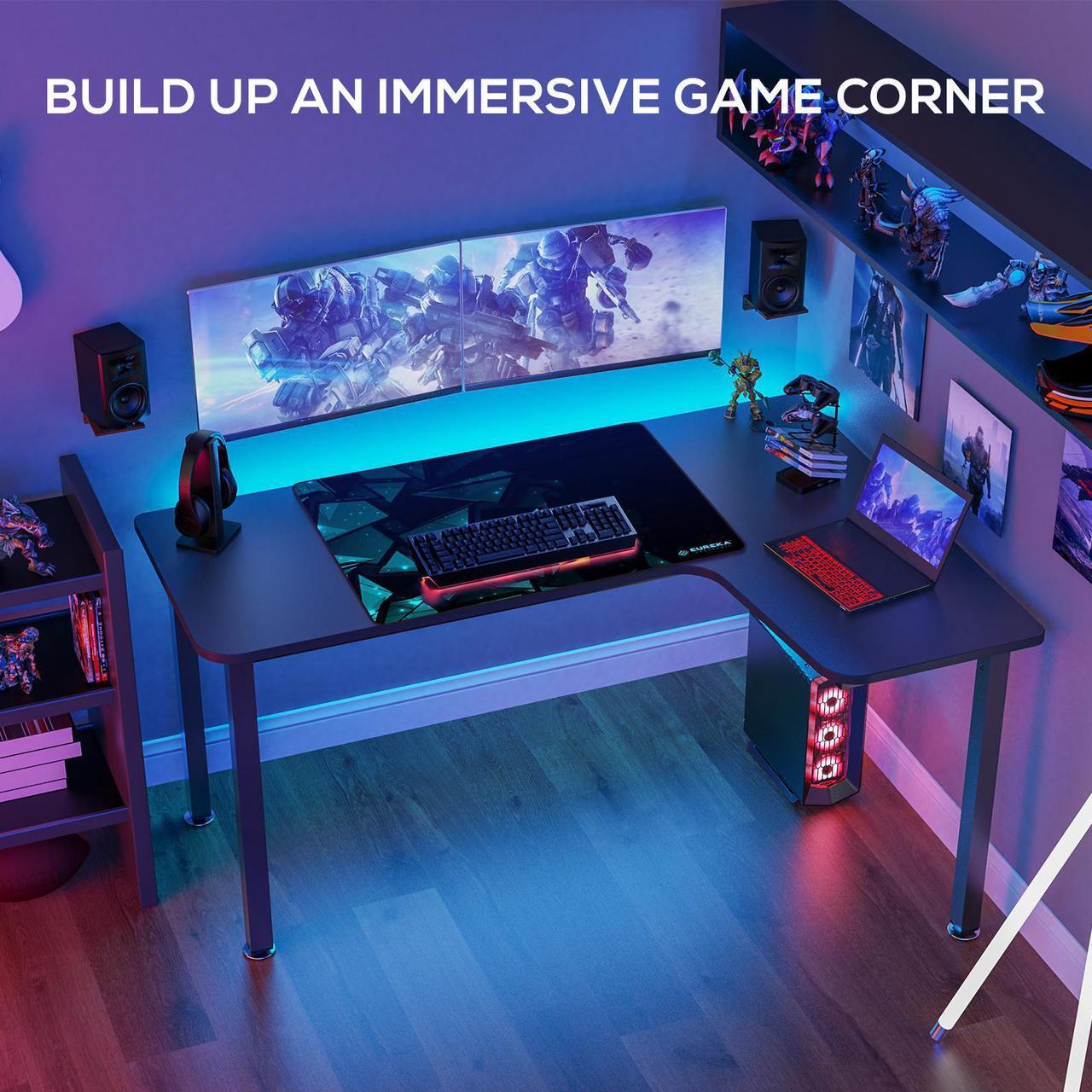 Alt view image 3 of 7 - EUREKA ERGONOMIC L Shaped Desk, 60 inch Large Gaming Computer Desk with Free Mouse Pad, Multi-Functional Study Writing Corner Desk for Home Office Laptop Computer Table, Black