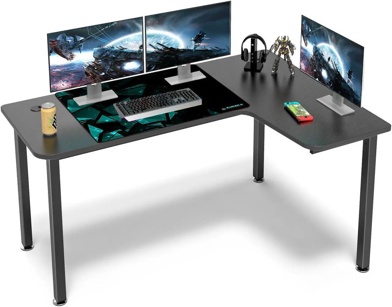 Main image of EUREKA ERGONOMIC L Shaped Desk, 60 inch Large Gaming Computer Desk with Free Mouse Pad, Multi-Functional Study Writing Corner Desk for Home Office Laptop Computer Table, Black