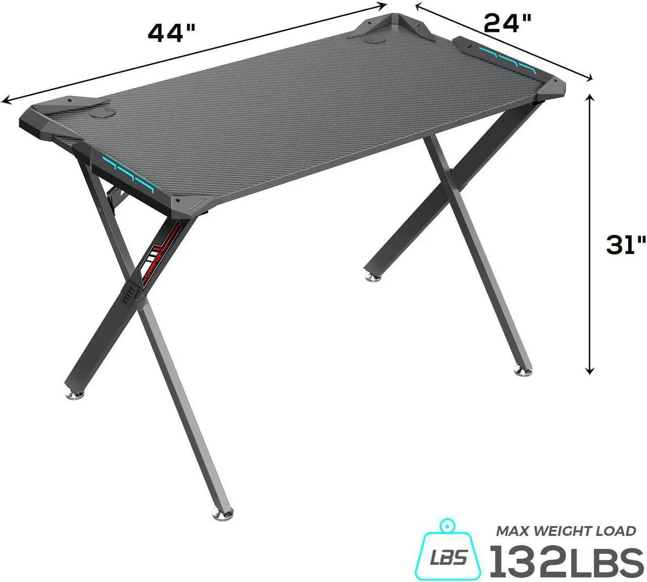 Alt view image 7 of 7 - EUREKA ERGONOMIC Gaming Desk with RGB LED Lights, 45 inch Gaming Computer Desk PC Gaming Table Desk Gamer Workstation with Surface Cup Holder Headphone Hook,Black