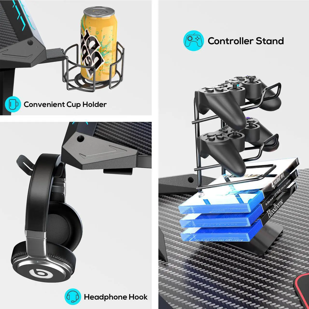 Alt view image 6 of 7 - EUREKA ERGONOMIC Gaming Desk with RGB LED Lights, 45 inch Gaming Computer Desk PC Gaming Table Desk Gamer Workstation with Surface Cup Holder Headphone Hook,Black