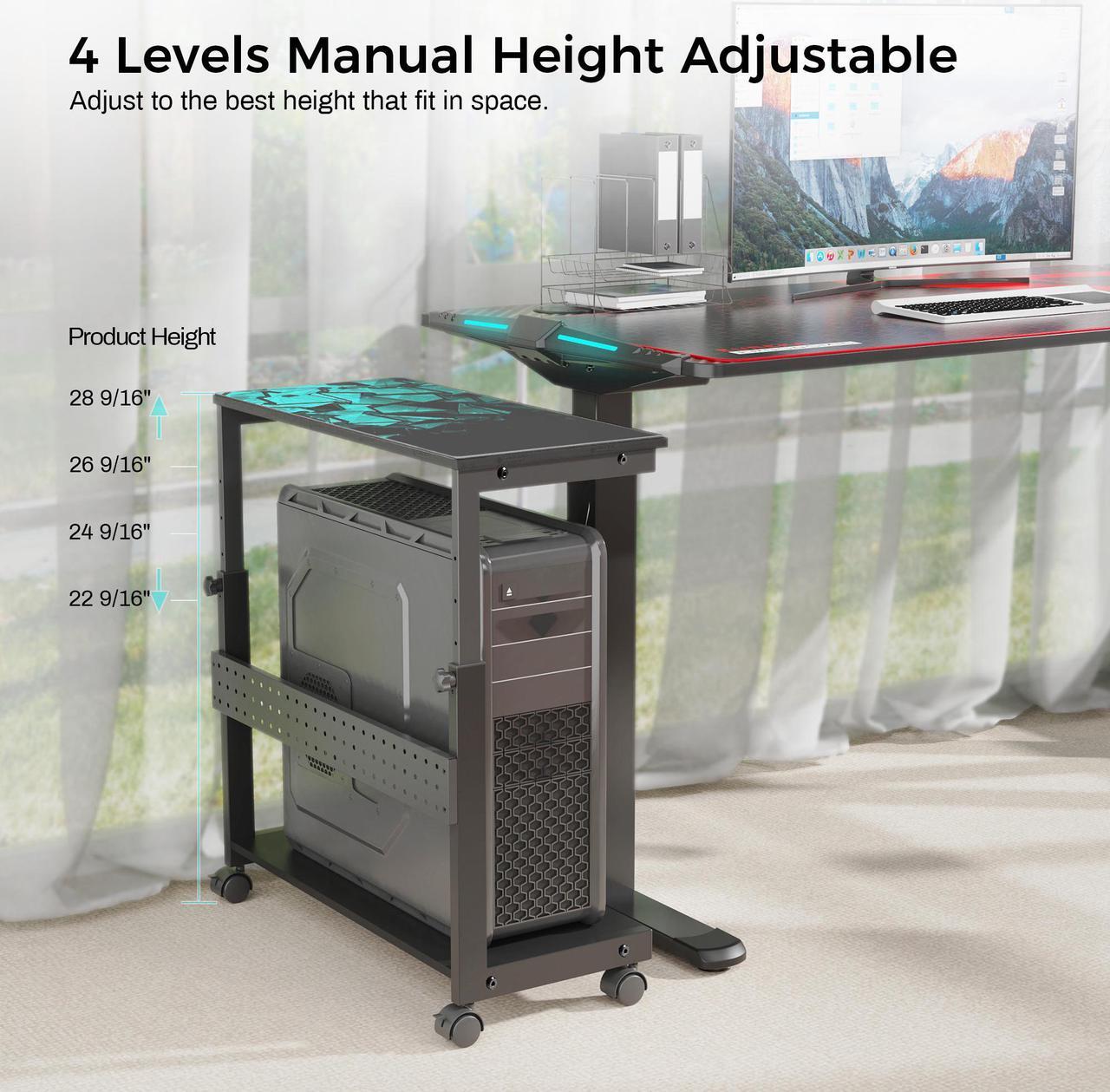 Alt view image 4 of 7 - EUREKA ERGONOMIC Height Adjustable Computer Tower Stand, 2-Tier ATX-Case CPU Holder Cart Under Desk Mobile PC Laptop Standing Table Home Office Gaming Accessories w/Rolling Wheels & Mouse Pad, Black