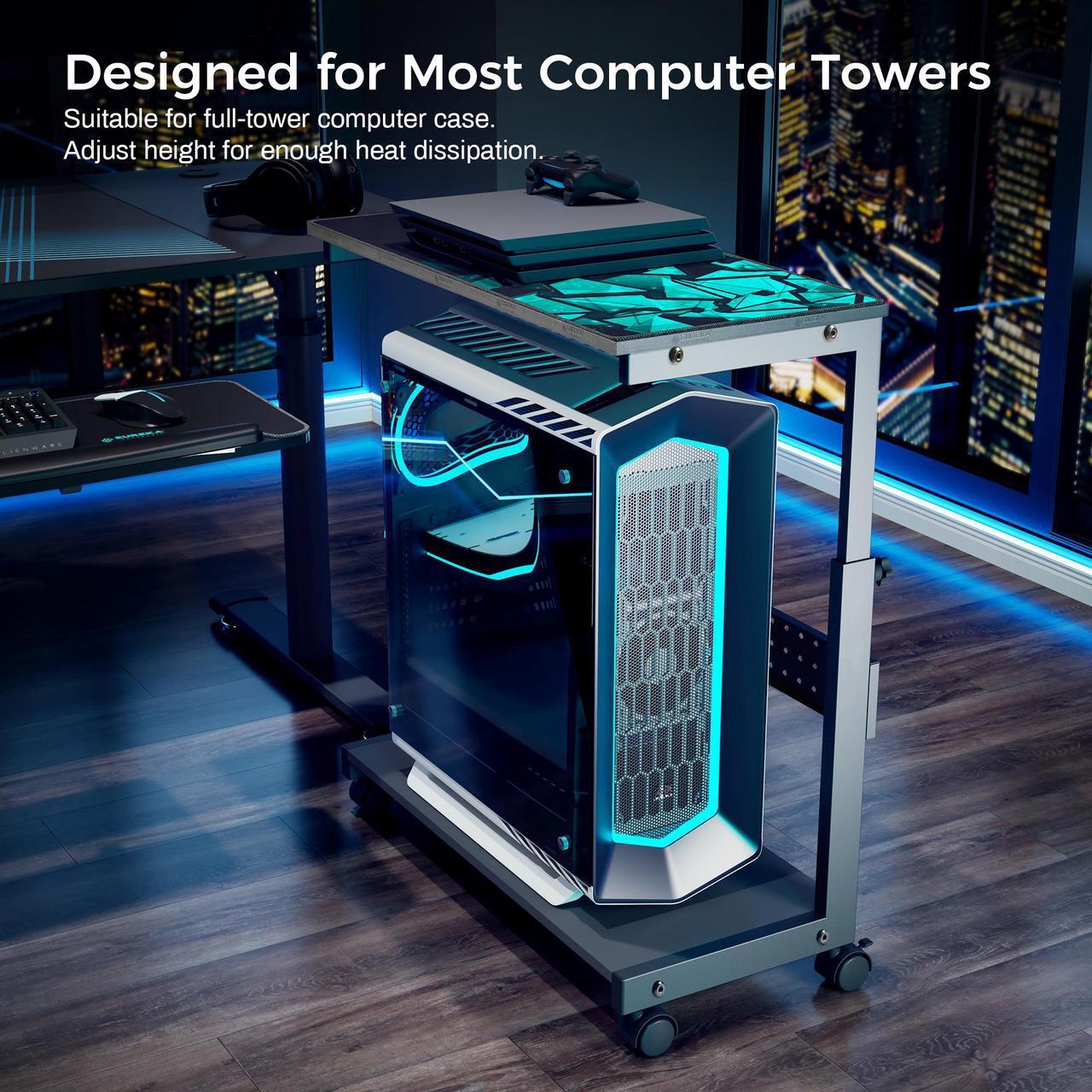 Alt view image 3 of 7 - EUREKA ERGONOMIC Height Adjustable Computer Tower Stand, 2-Tier ATX-Case CPU Holder Cart Under Desk Mobile PC Laptop Standing Table Home Office Gaming Accessories w/Rolling Wheels & Mouse Pad, Black