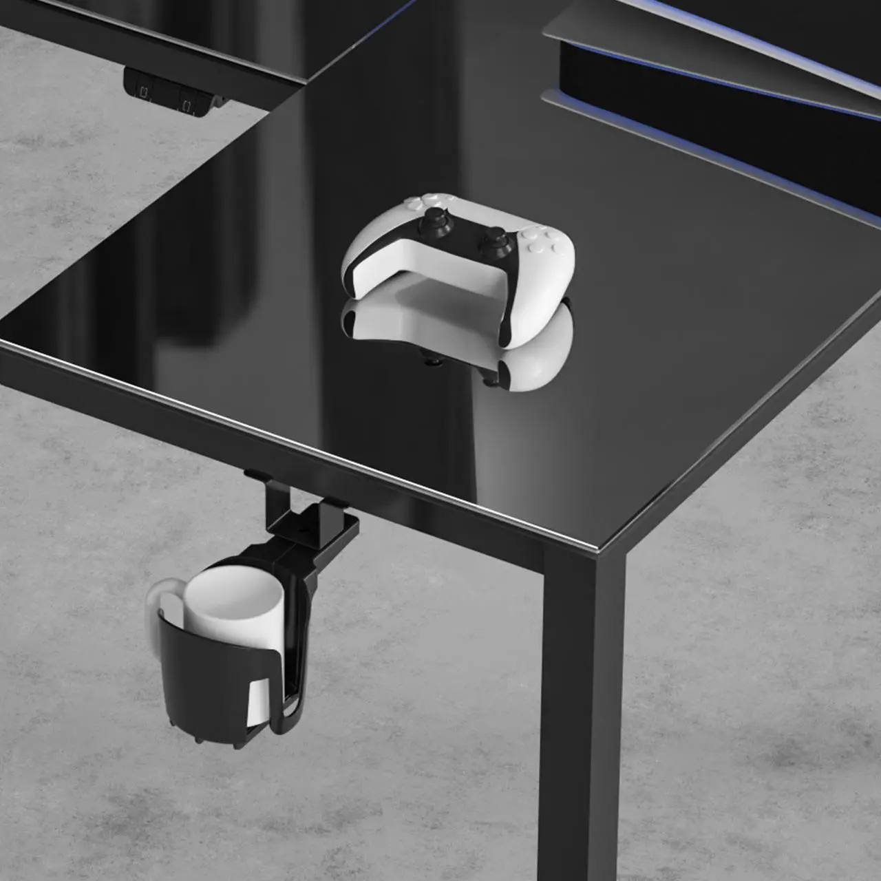 Alt view image 7 of 7 - EUREKA ERGONOMIC 60" Reversible L Shaped Spectrum RGB LED Gaming Desk, Music Sync Lights Up Tempered Glass Desktop GTG L60 Home Office Corner Computer Table W Cup Holder Headset Hook, Cable Ties