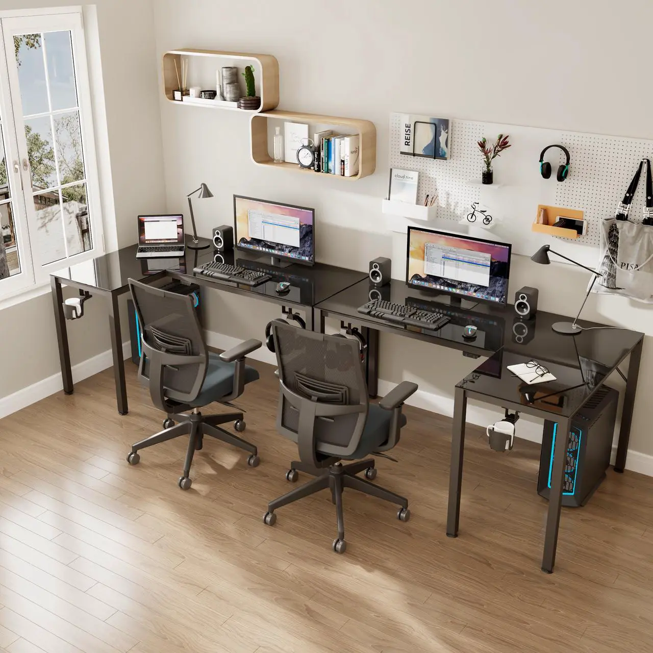 Alt view image 3 of 7 - EUREKA ERGONOMIC 60" Reversible L Shaped Spectrum RGB LED Gaming Desk, Music Sync Lights Up Tempered Glass Desktop GTG L60 Home Office Corner Computer Table W Cup Holder Headset Hook, Cable Ties