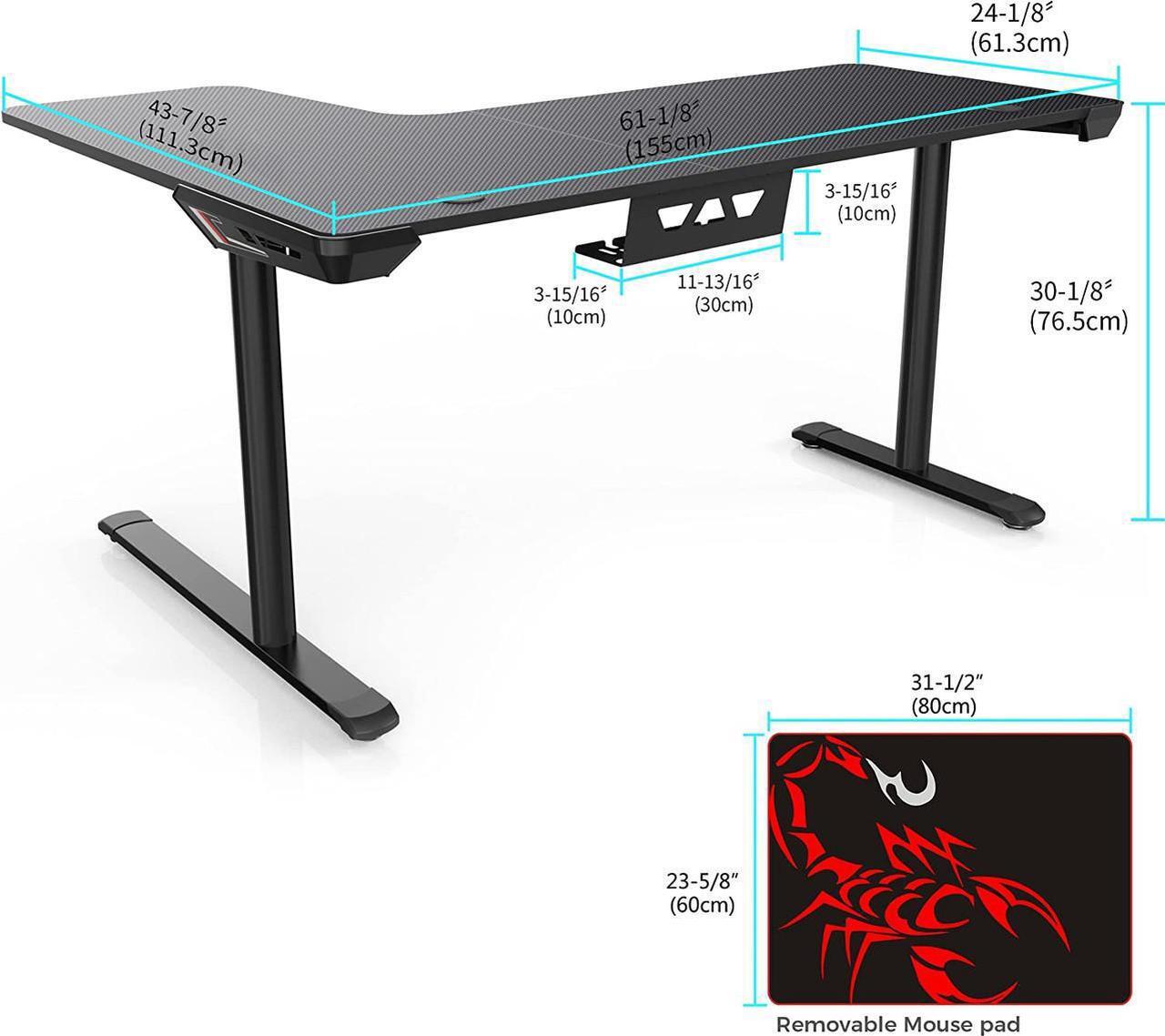 Alt view image 7 of 7 - EUREKA ERGONOMIC L Shaped Gaming Desk, 60 Inch Corner Gaming Desk, Large Computer Desk, PC Gaming Desk with Mouse Pad and Cable Management for Gift,Space Saving, Easy to Assemble, Black Right