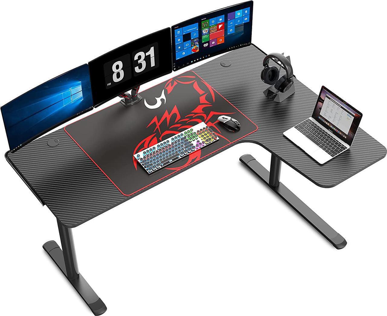 Alt view image 2 of 7 - EUREKA ERGONOMIC L Shaped Gaming Desk, 60 Inch Corner Gaming Desk, Large Computer Desk, PC Gaming Desk with Mouse Pad and Cable Management for Gift,Space Saving, Easy to Assemble, Black Right