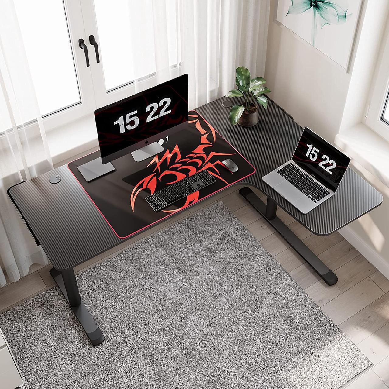 Main image of EUREKA ERGONOMIC L Shaped Gaming Desk, 60 Inch Corner Gaming Desk, Large Computer Desk, PC Gaming Desk with Mouse Pad and Cable Management for Gift,Space Saving, Easy to Assemble, Black Right