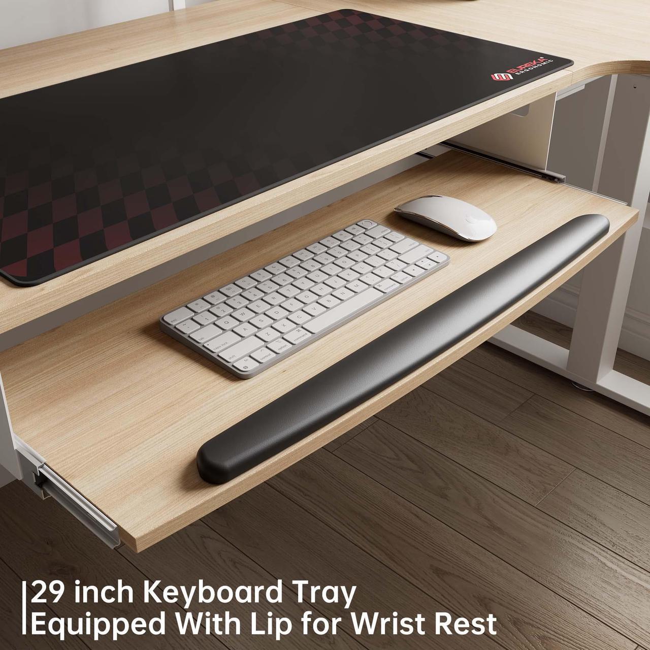 Alt view image 6 of 7 - EUREKA ERGONOMIC 61" Standing Desk with Keyboard Tray, L Shaped Adjustable Standing Desk with Monitor Stand, Office Dual Motor Electric Stand Computer Desk, Stand Up Corner Desk, Maple Right
