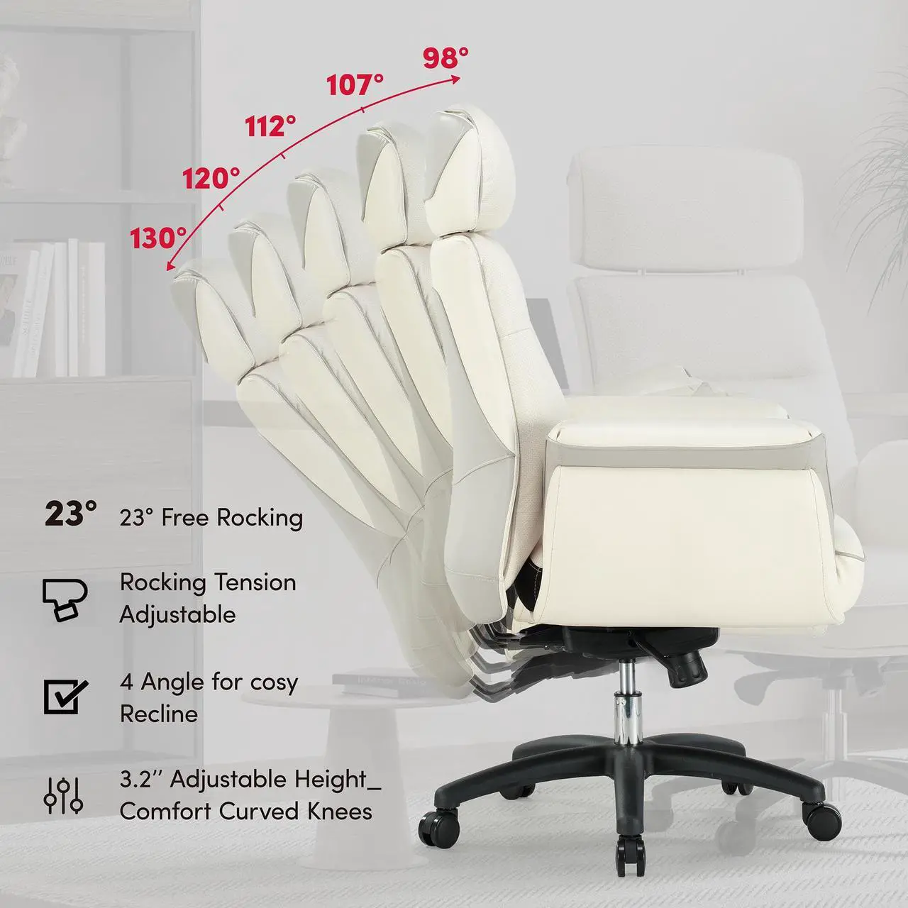 EUREKA ERGONOMIC Executive Office Chair, Silicone Leather Office Chair High Back, Ergonomic Desk Chair, Big and Tall with Adjustable Swivel Rolling for Home Office, Off-White - Thumbnail 3