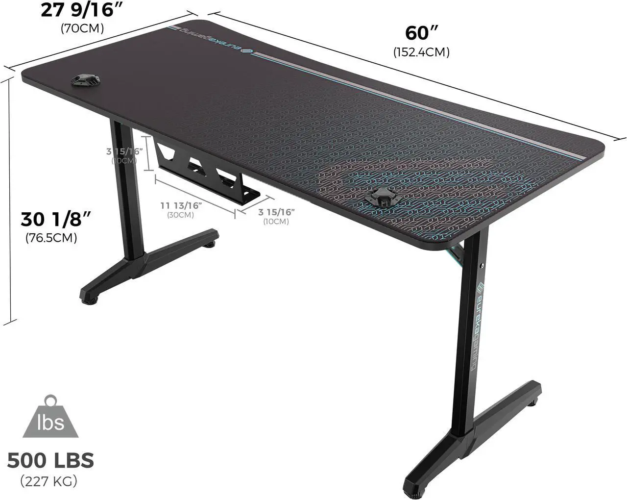 Alt view image 7 of 7 - Eureka Ergonomic 60" Gaming Desk, Captain Series Home Office Computer Desk with Large Carbon Fiber Surface, Polygon Legs Design, Free Mouse pad, Controller Stand, Cup Holder, Headphone Hook, Black
