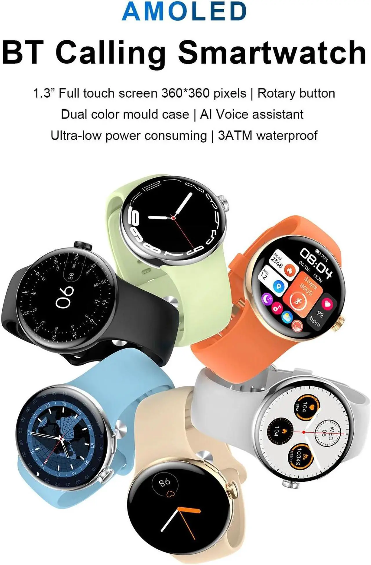 Alt view image 4 of 6 - AMOLED Smart Watch Men Bluetooth Call Always-on Screen Heart Rate Monitor Sports Smartwatch Women VS Google Pixel Watch