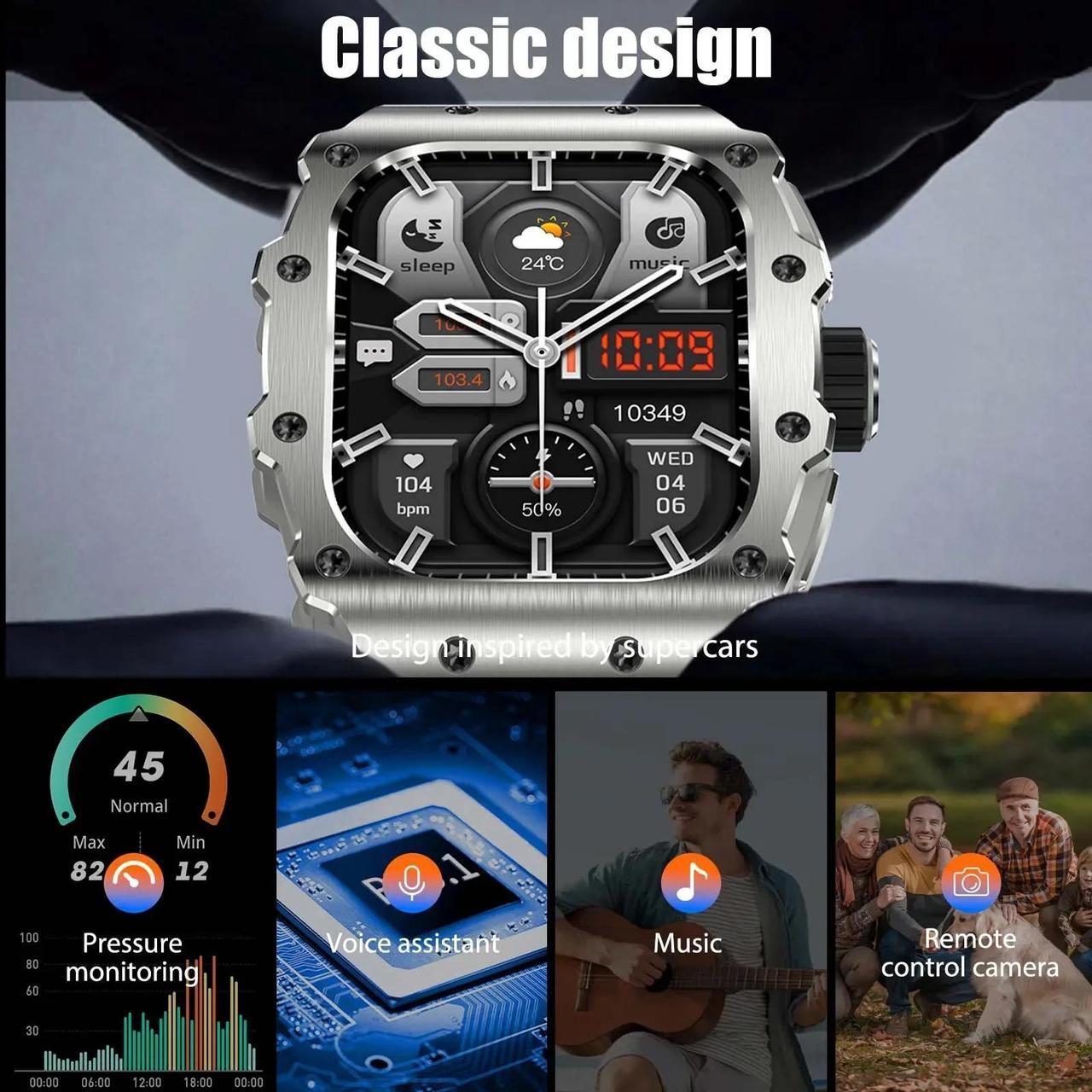 Alt view image 6 of 6 - Business Smart Watch AMOLED Men Bluetooth Call Smartwatch Heart Rate Blood Pressure Sleep Tracker Sport IP68 Waterproof AK65