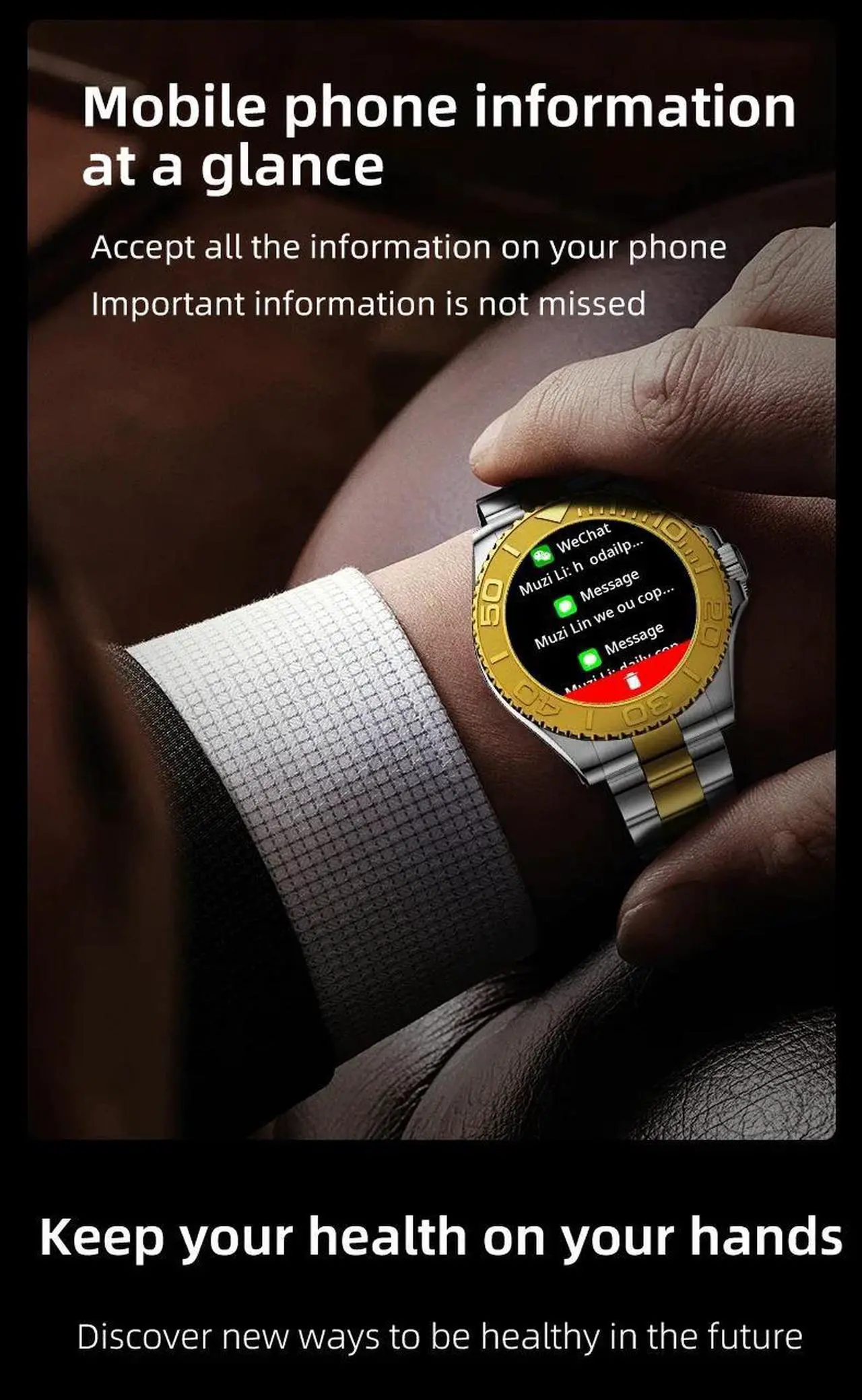 Alt view image 4 of 6 - Men Smart Watch Stainless Steel AMOLED Bluetooth Call Heart Rate SpO2 Business Smartwatch